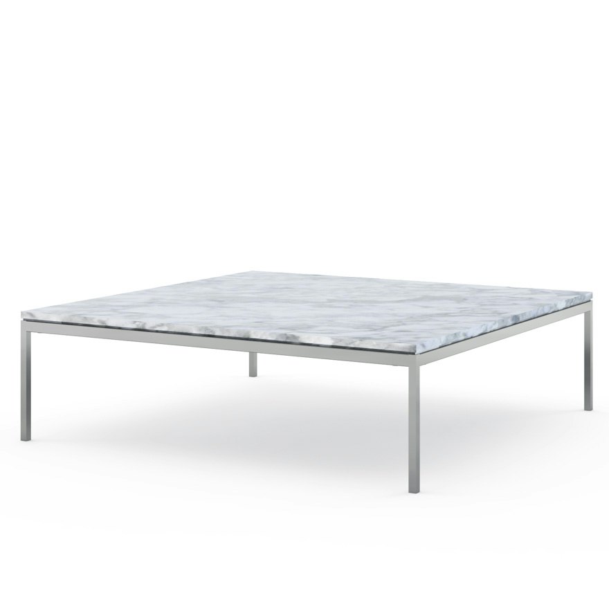 Florence Knoll Square Coffee Table - Low, 47 x 47, Satin Carrara, Polished Chrome