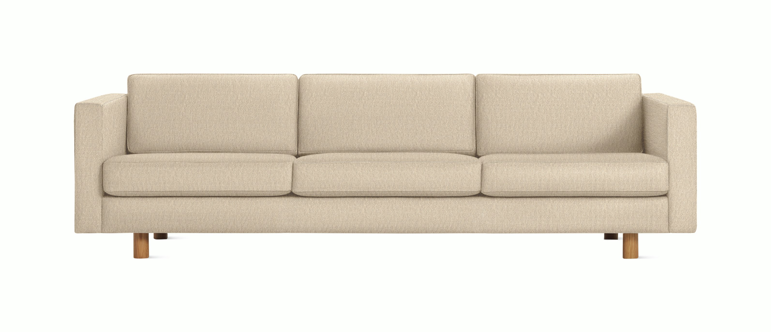 A Lispenard Sofa in Gentle with Oak finish viewed from the front.