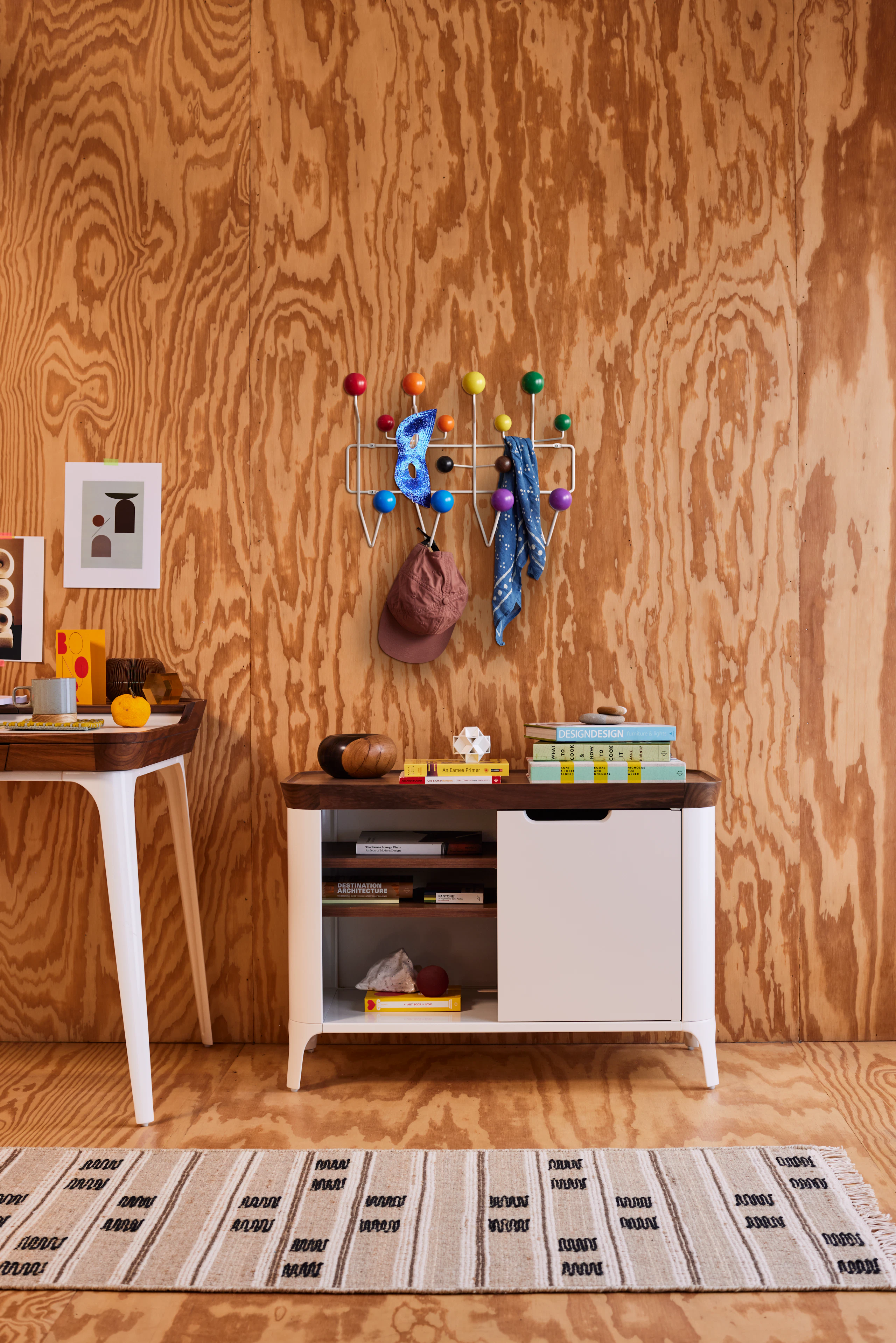 Airia Media Cabinet, Eames Hang-it-All, Koodi Flatweave Jute Rug