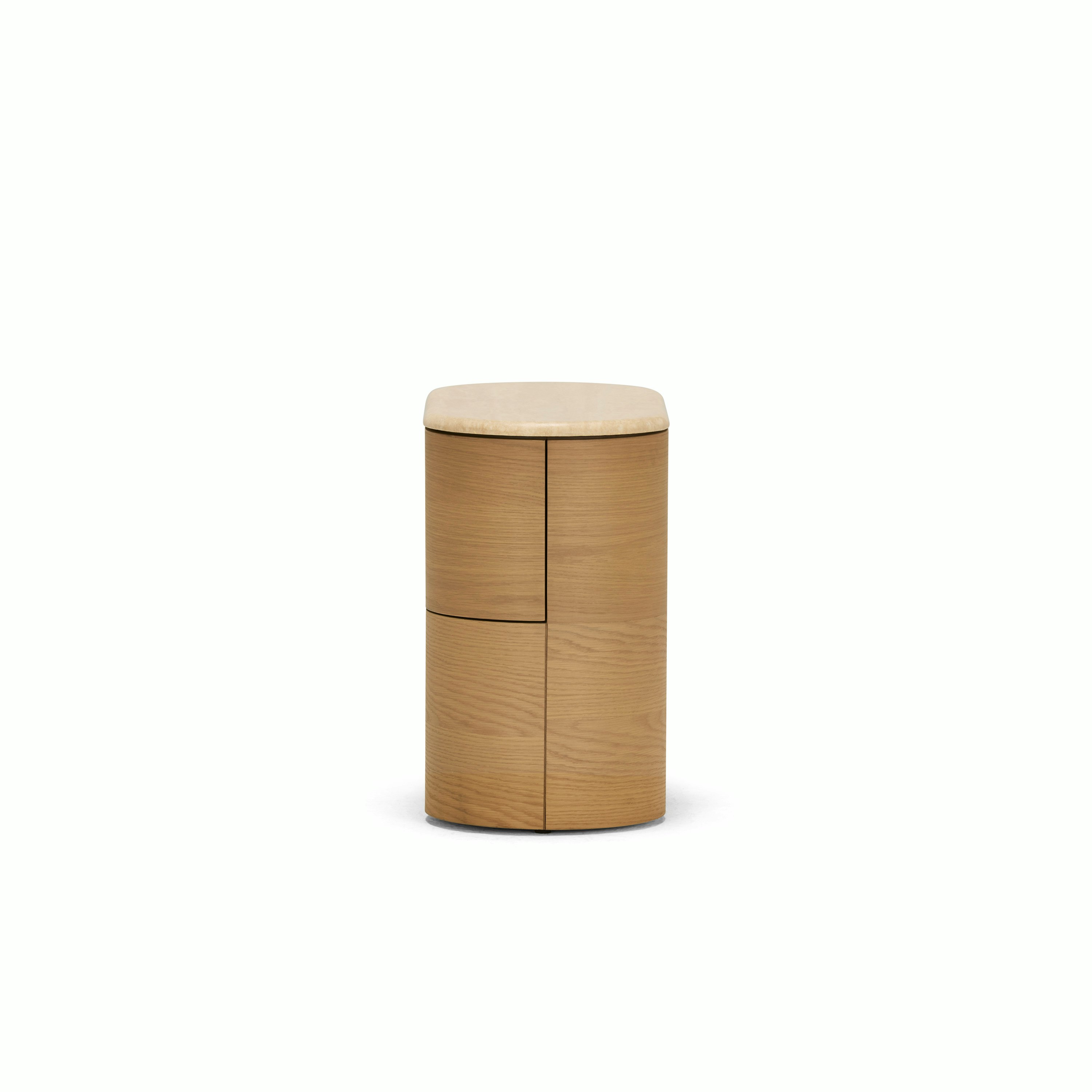 Fin Bedside Table - 1 Drawer Oak, Travertine Natural