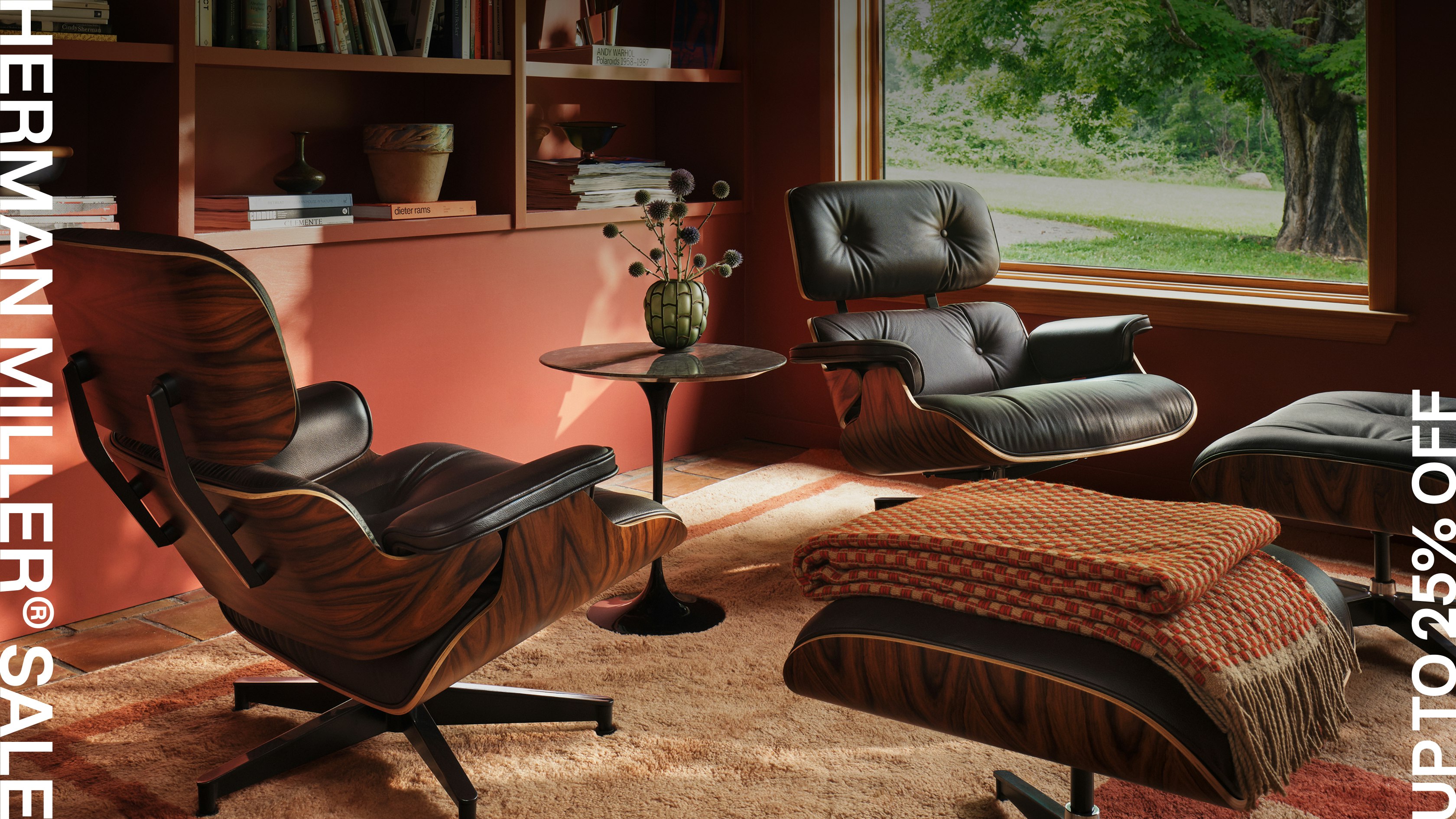 Two Eames Lounge Chairs in a home library setting - The Herman Miller Sale - Save Up to 25% on Icons That Define Modern Living