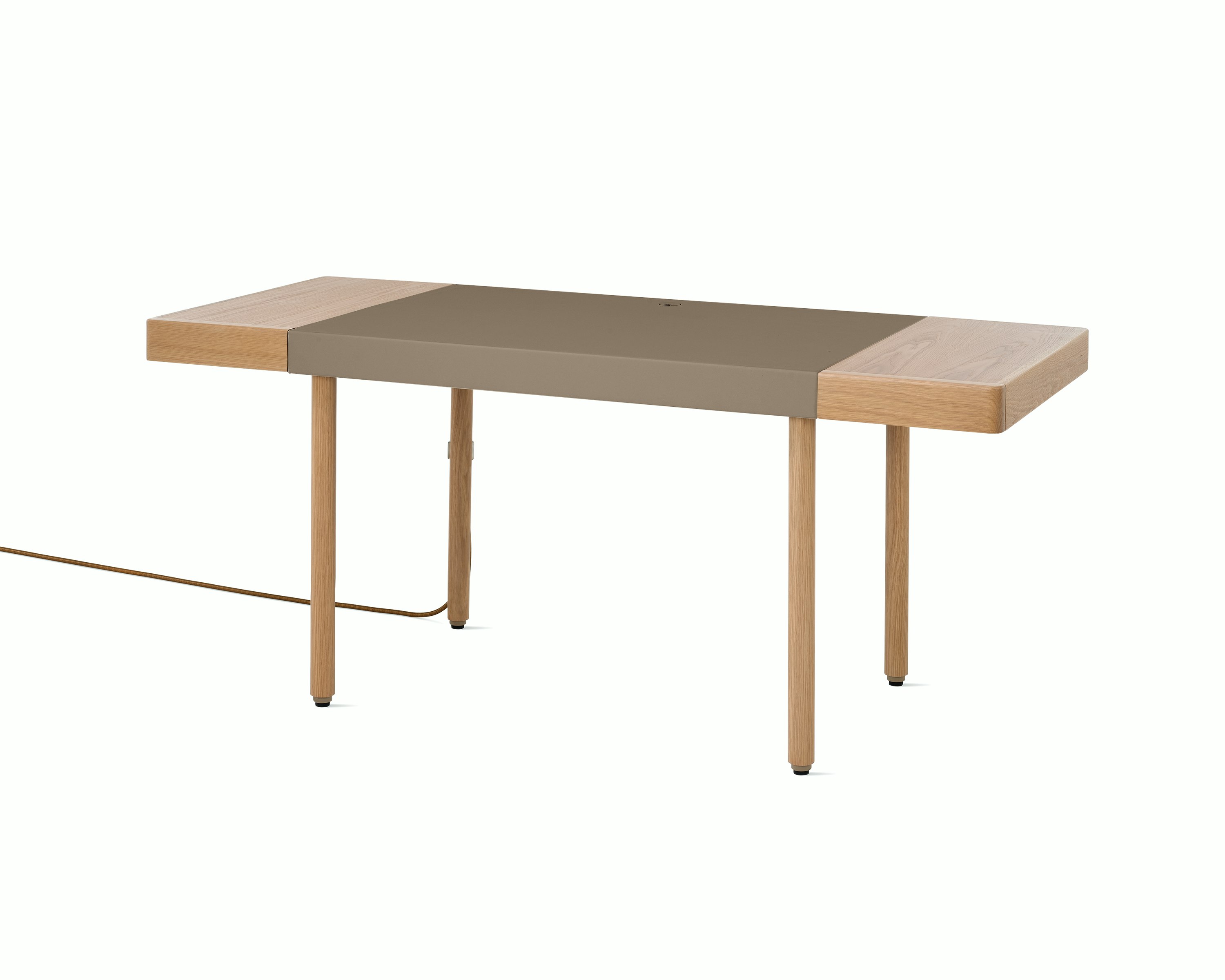 Leatherwrap Standing Desk - 2 Drawer,  Oak,  Pumice Leather