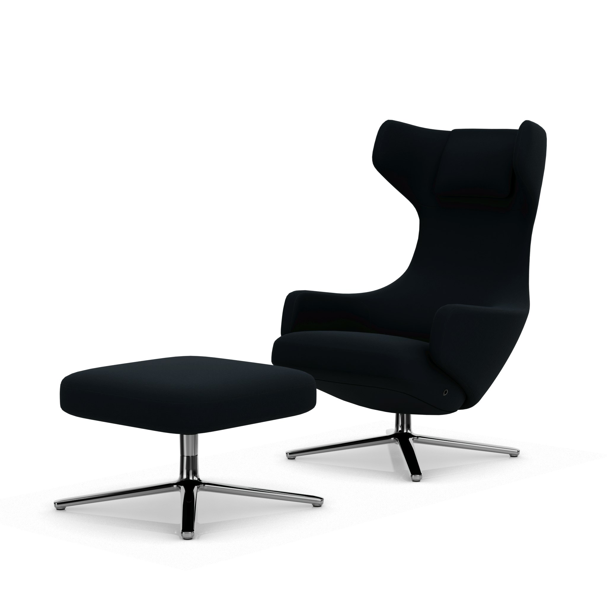Grand Repos Lounge Chair and Ottoman - Hola, Dark Blue, Polished Aluminum