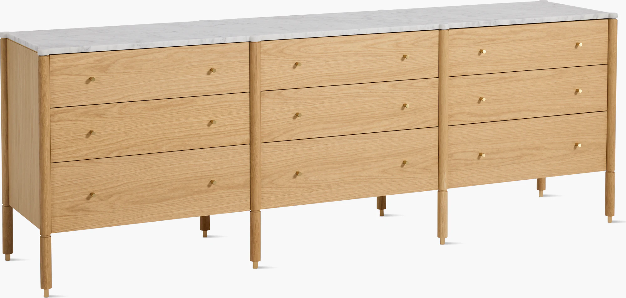 Morrison nine-drawer dresser front view with round knobs and natural wood