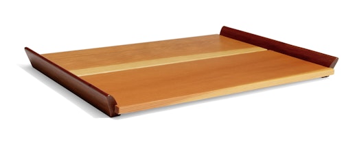 The Splay-Leg Tray is available with Douglas Fir lumber top and either Brazilian Santos, shown, or Wenge edge detail.