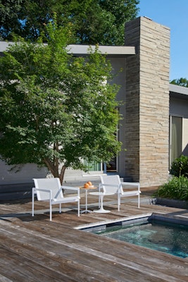 Saarinen Vetro Bianco Outdoor Side Table, Schultz Petal Side Table