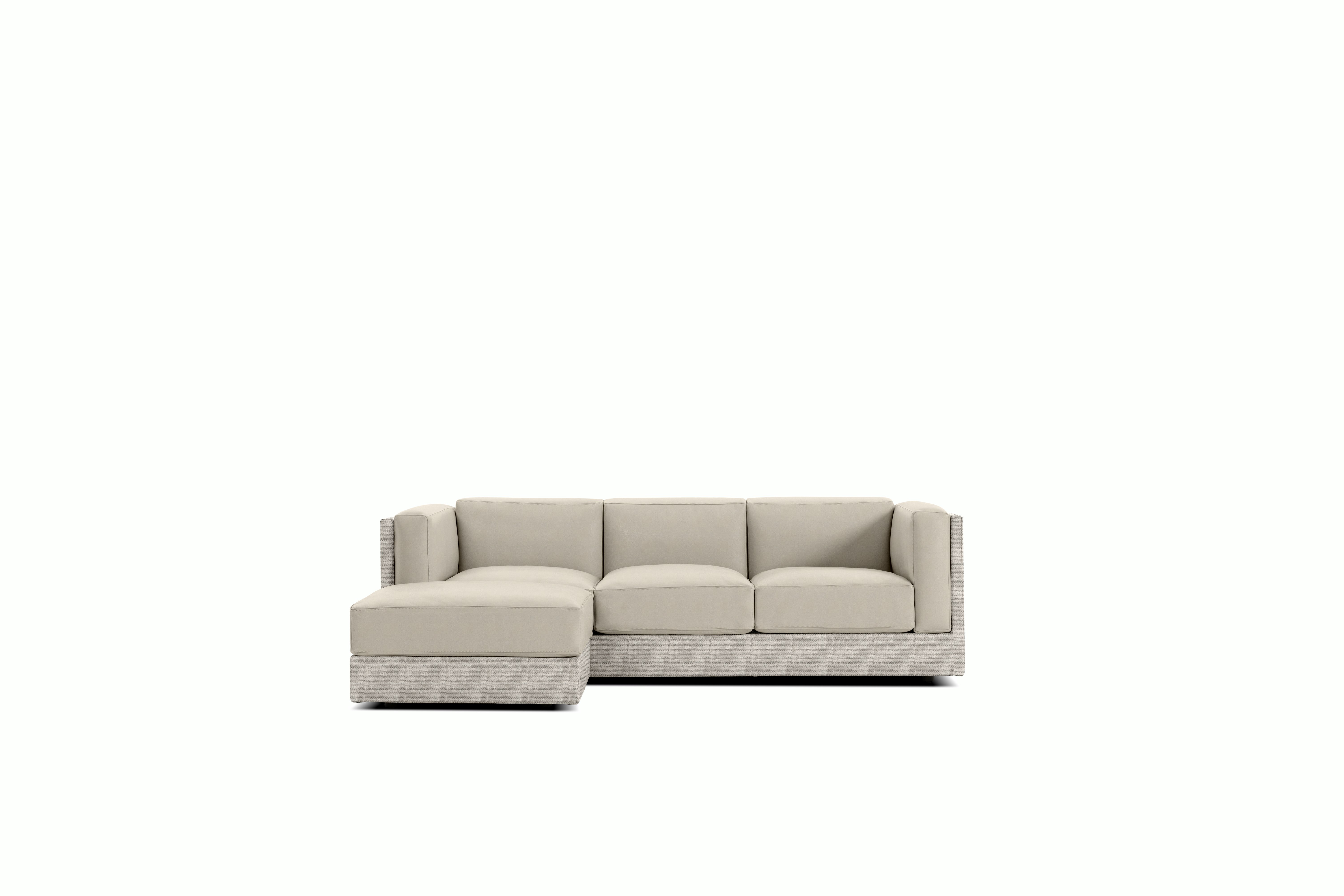 Symme Sectional Chaise - Fabric Frame,  Pebble Weave,  Buff,  Prone Leather,  Timbre