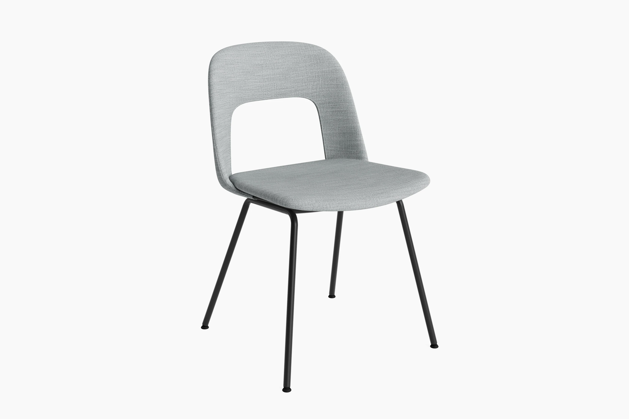 Layout Chair fully upholstered grey on black steel 4-leg, front angled view
