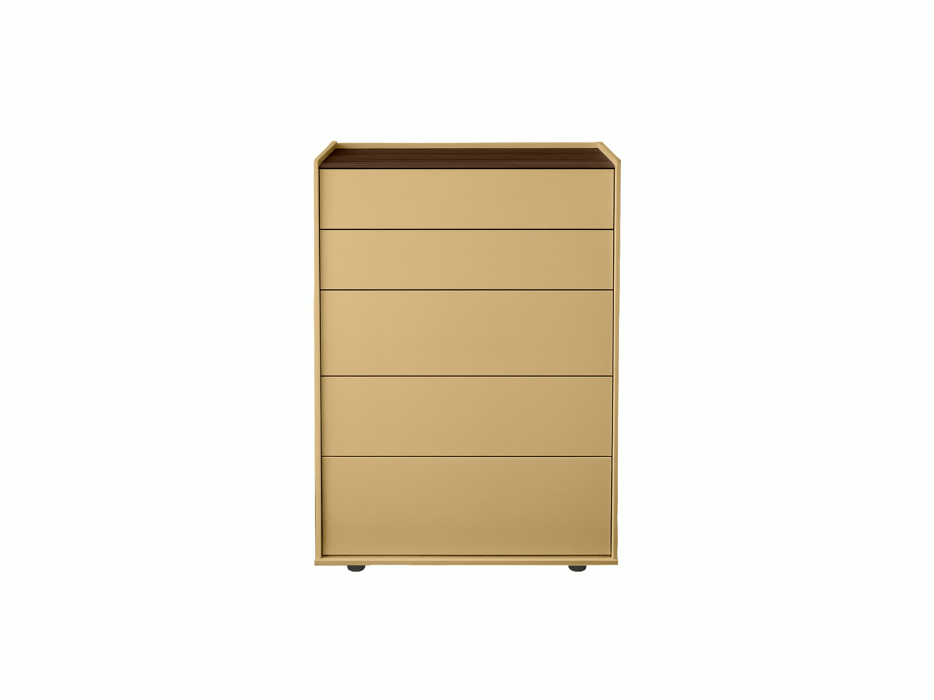 A Bera Dresser in sand, walnut viewed from the front.
