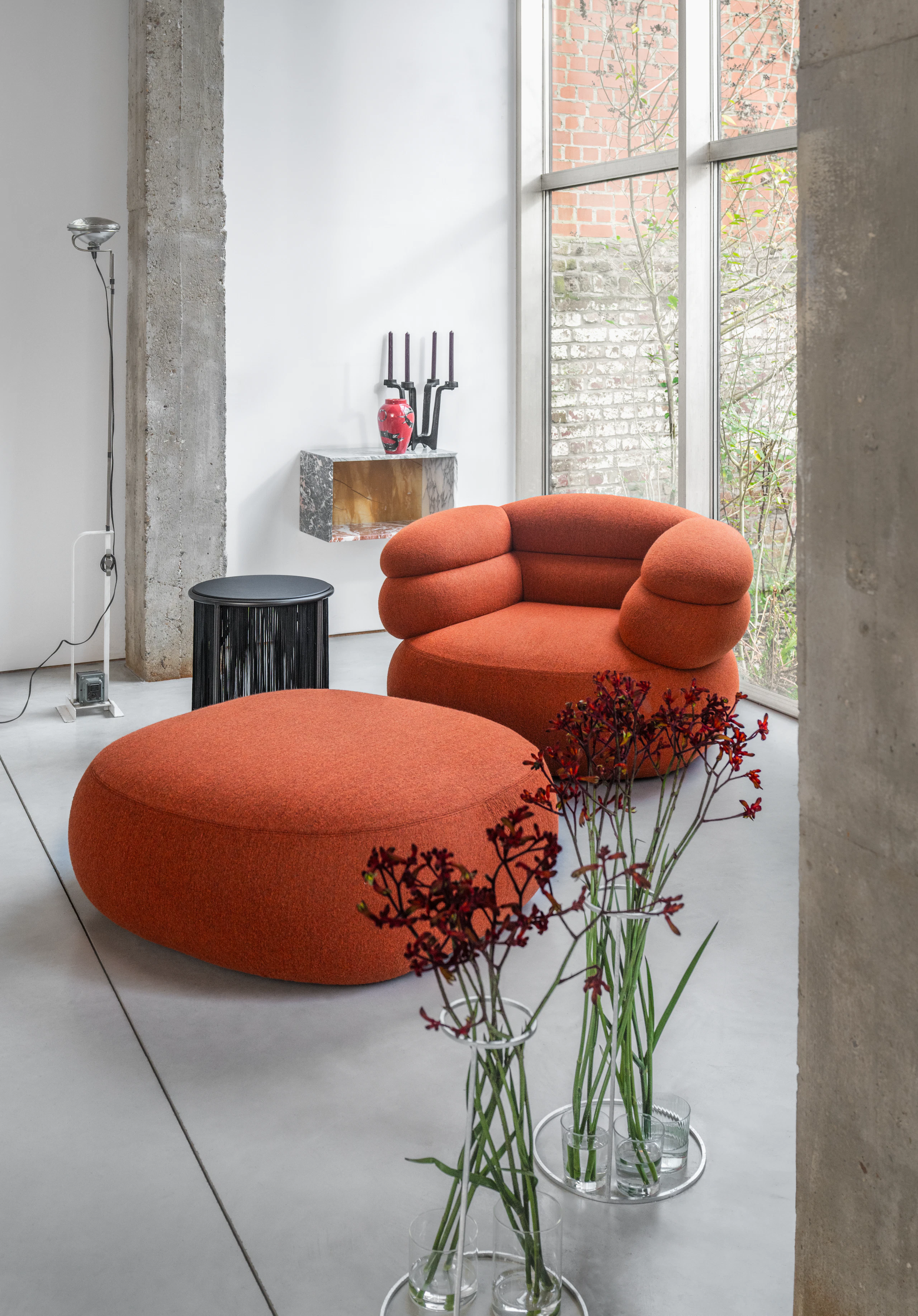 Biboni Lounge Chair and Ottoman in Stellium Iron Red