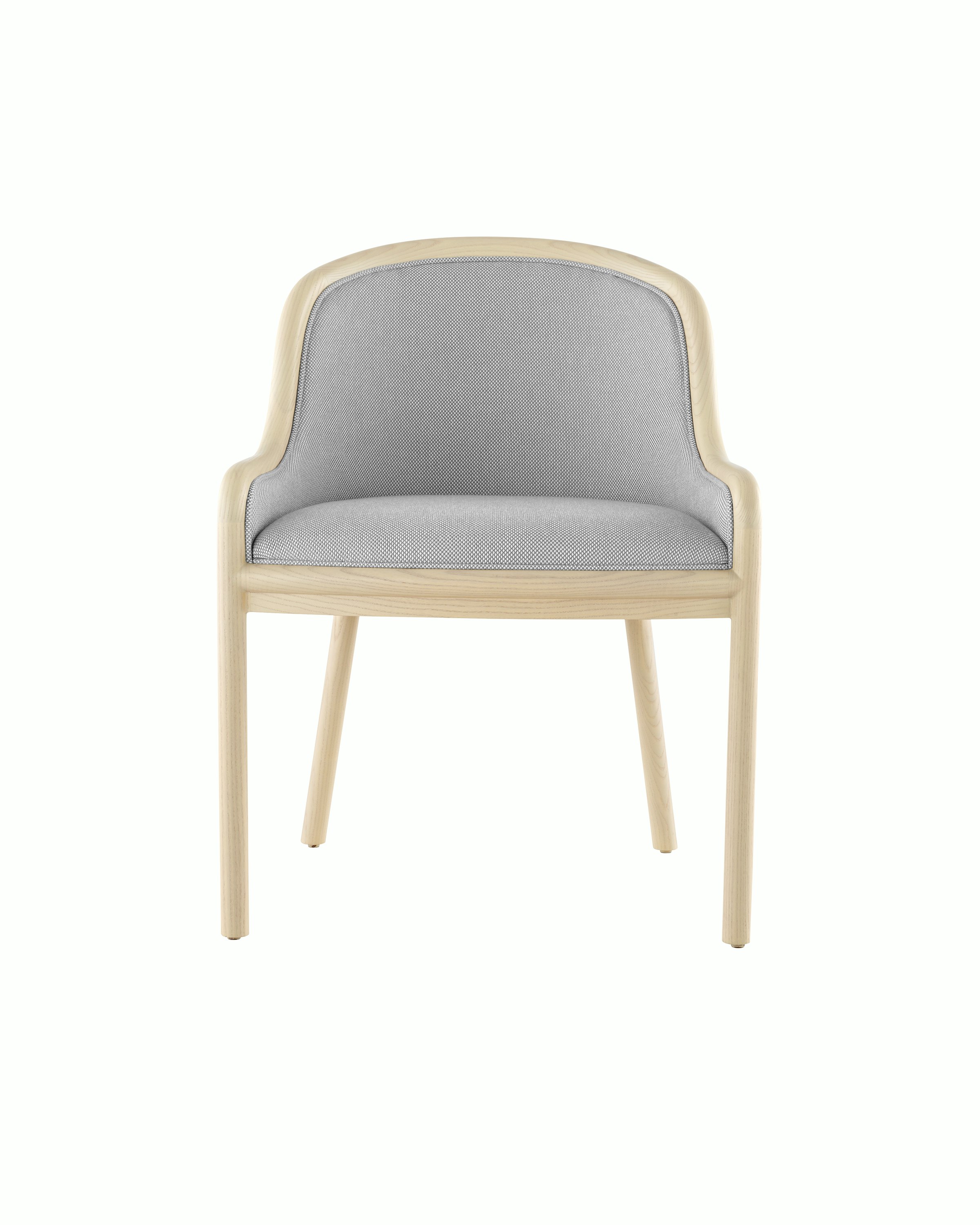 Front view of a Landmark Chair upholstered in a Double Beam textile.