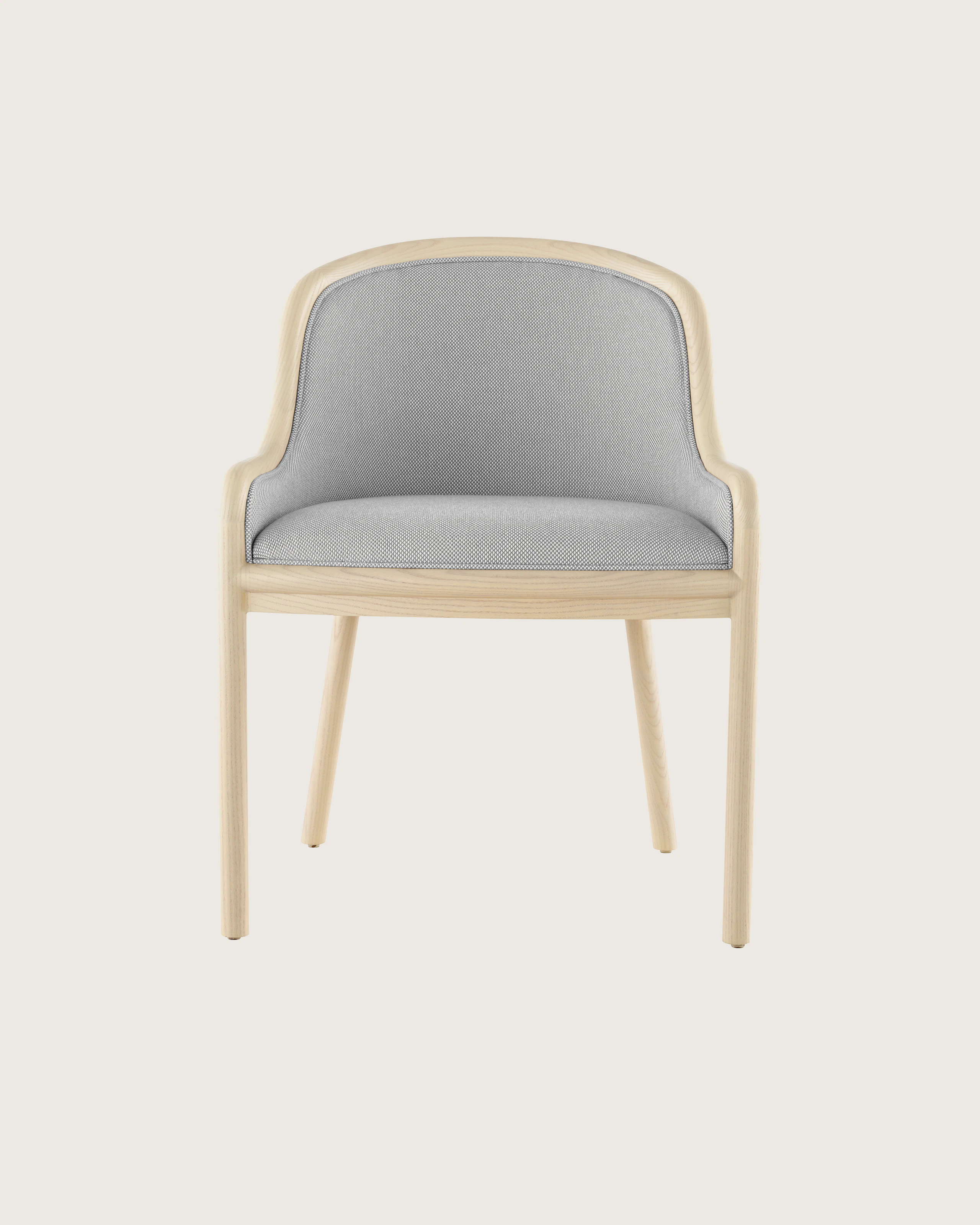 Front view of a Landmark Chair upholstered in a Double Beam textile.