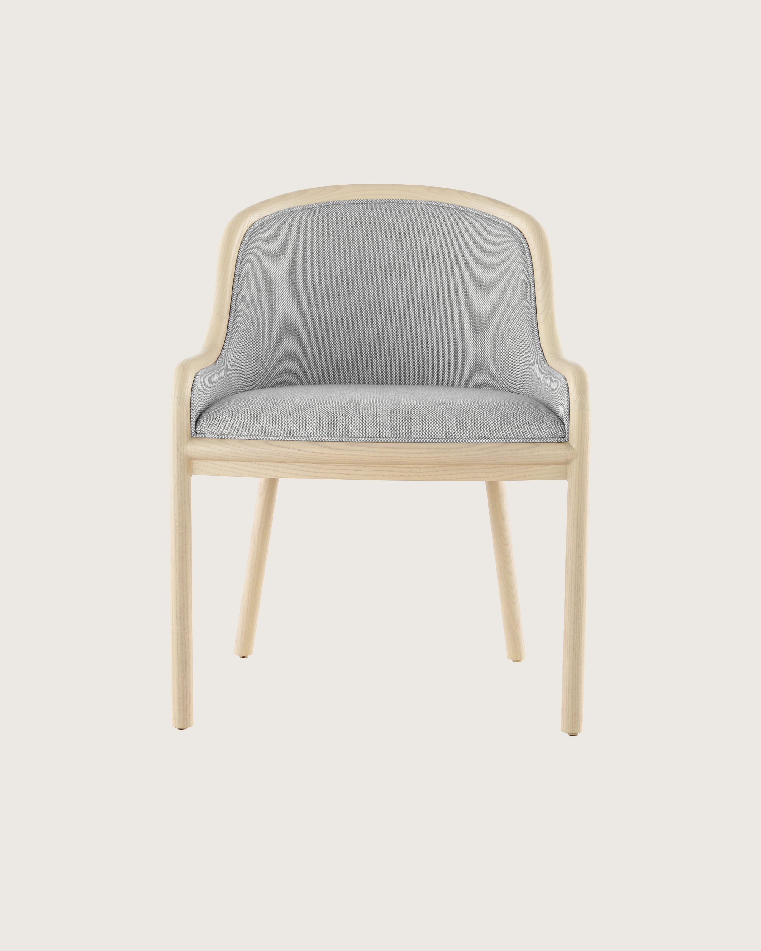 Front view of a Landmark Chair upholstered in a Double Beam textile.