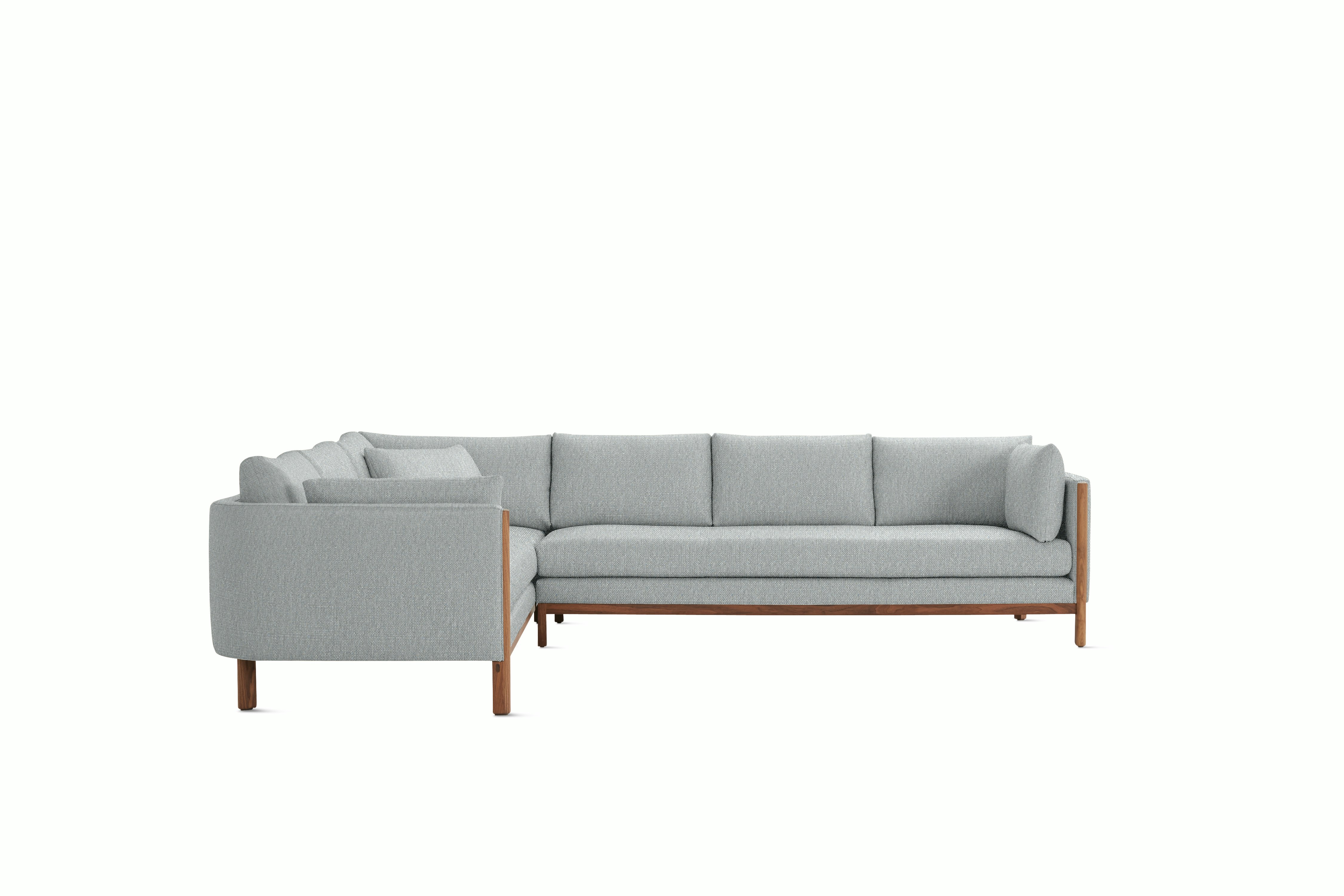 Emmy Corner Sectional Left - Album Linen, Powder, Walnut Base