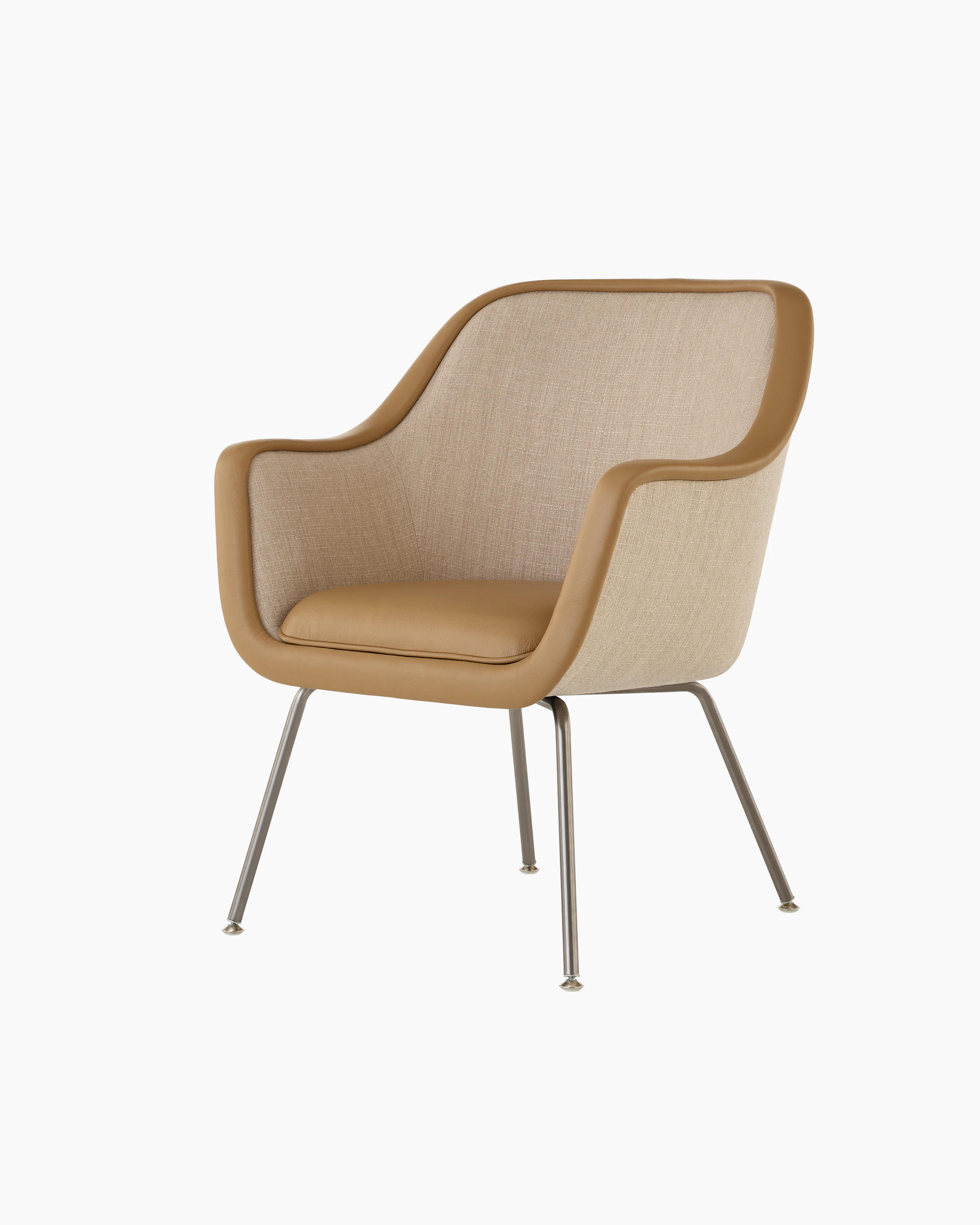 Bumper Side Chair with standard arms and four legged base, side view.