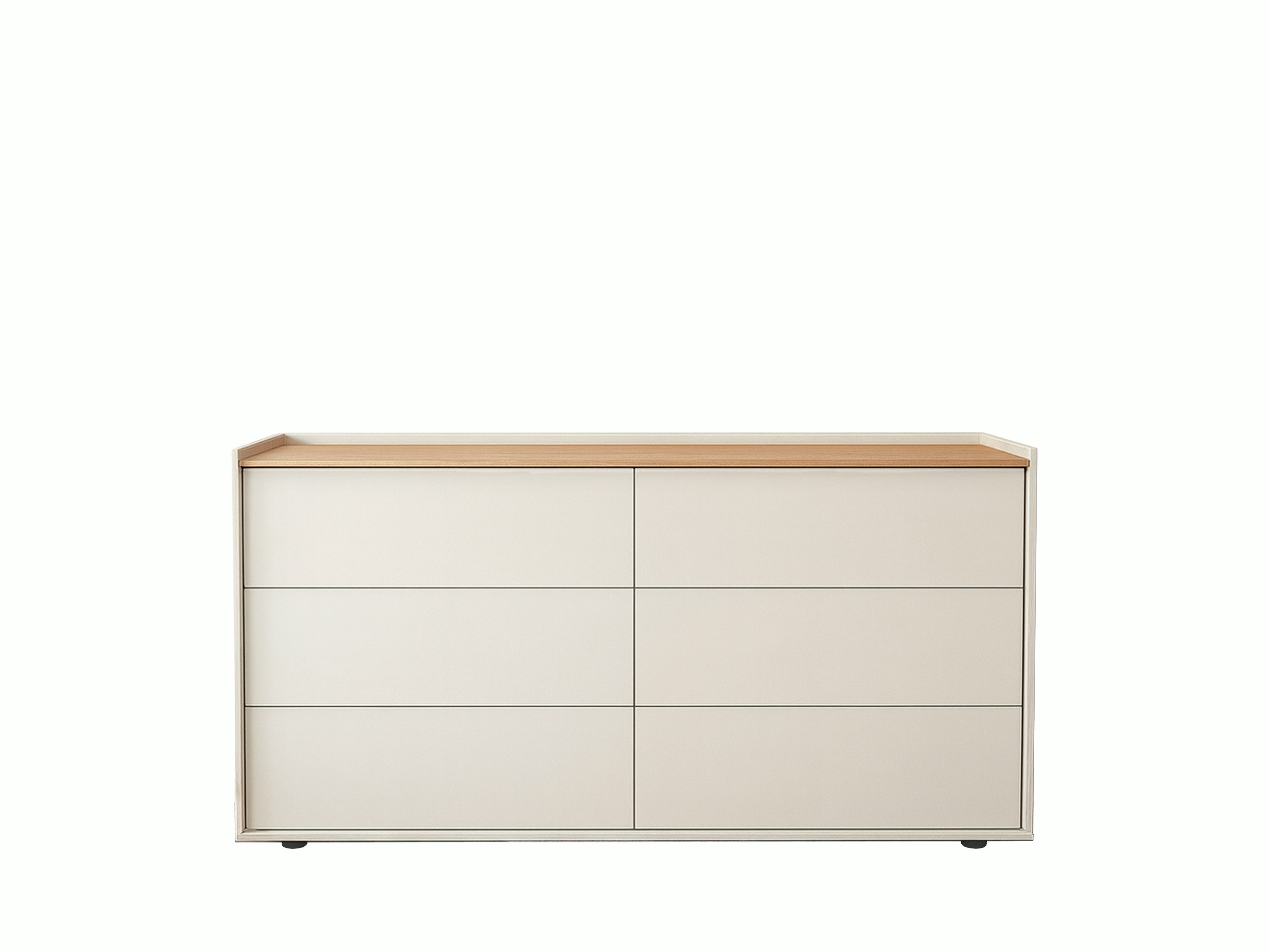 A Bera Dresser in white, organicoak viewed from the front.