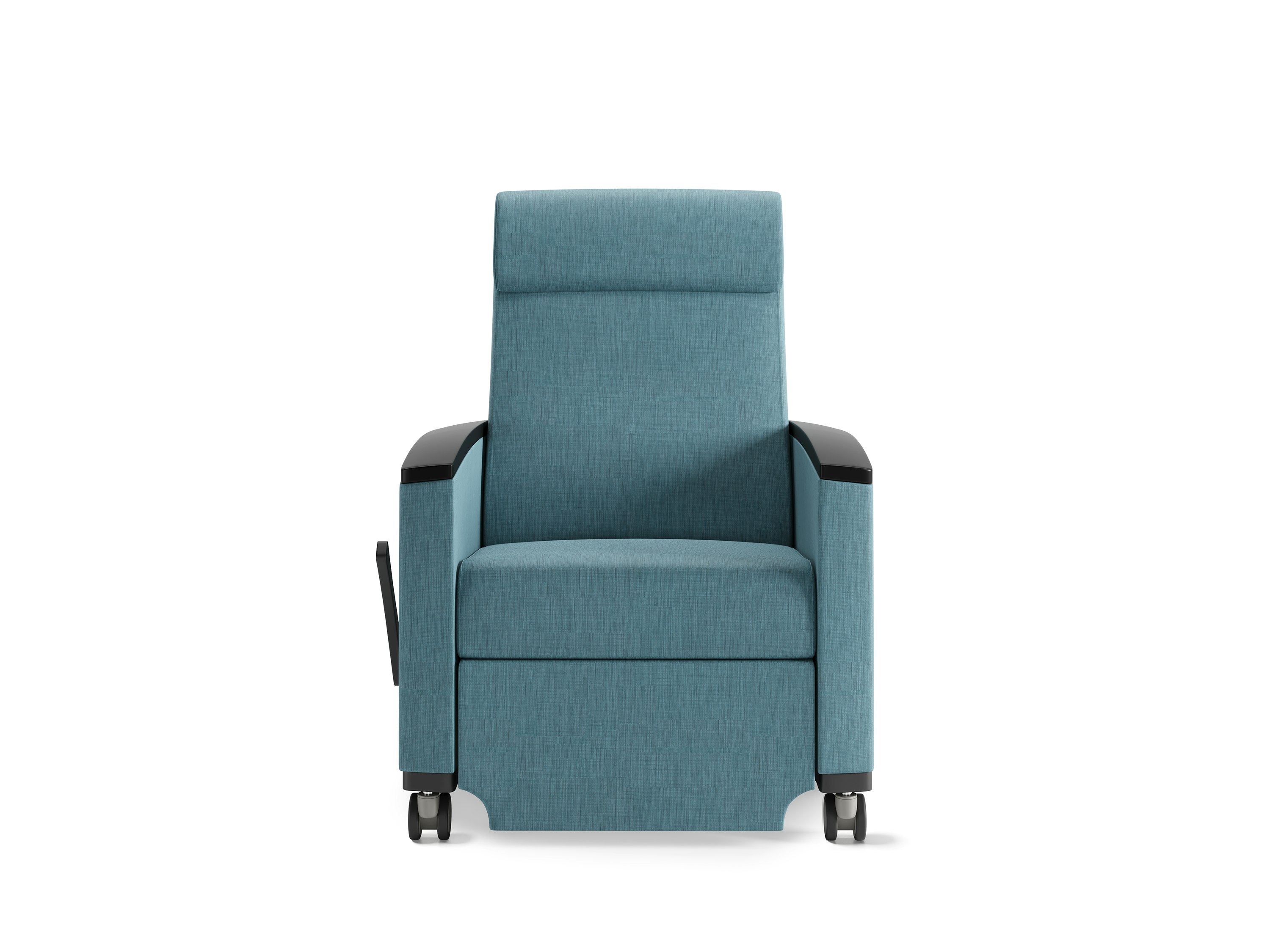 Consoul Recliner, front, in blue with black caps