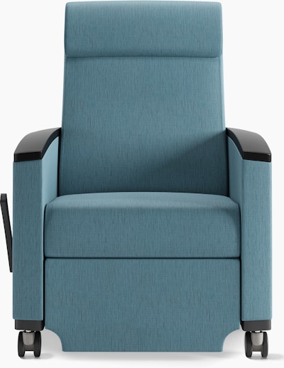 Consoul Recliner, front, in blue with black caps