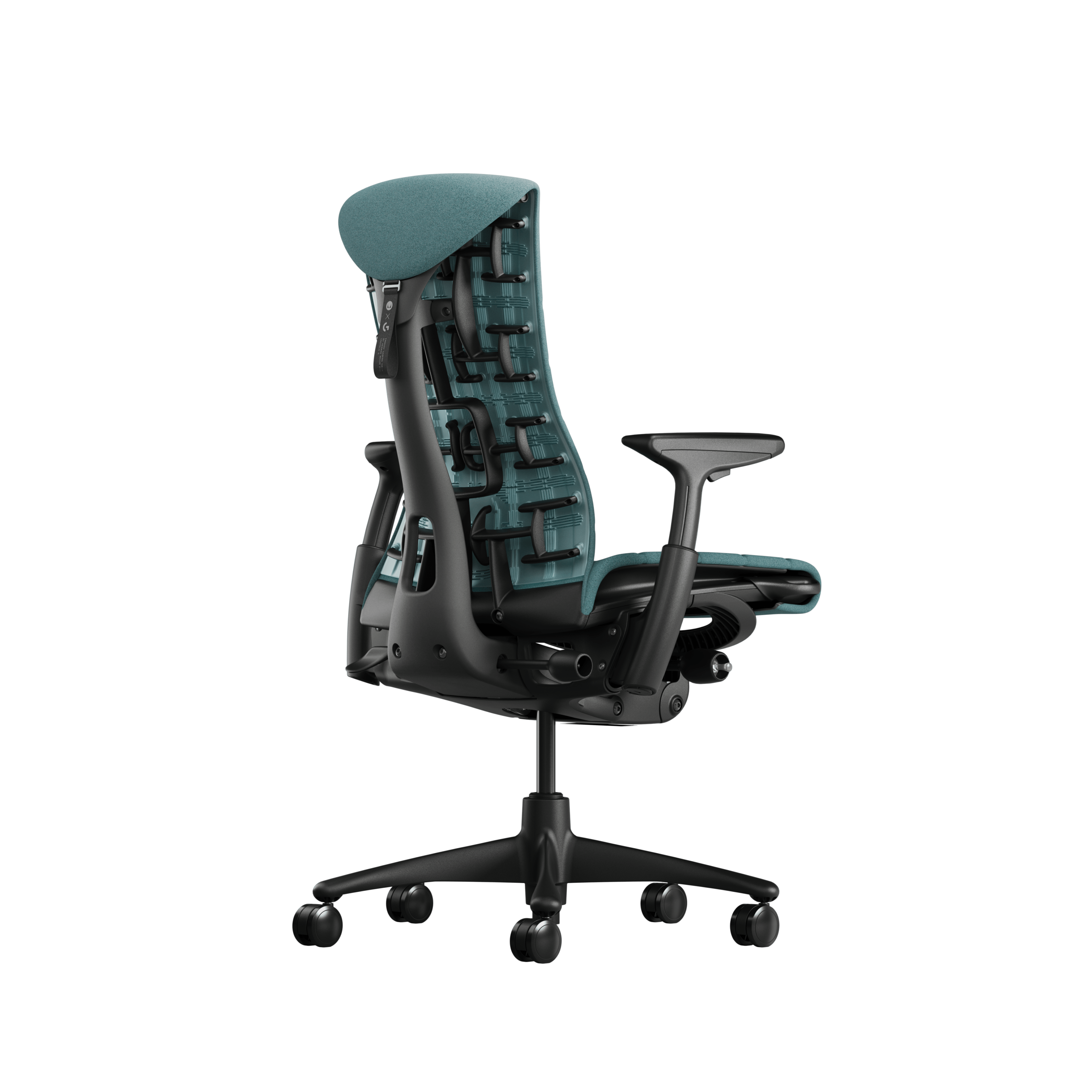 Embody Gaming Chair in Graphite, Galaxy  and White viewed from the back angle