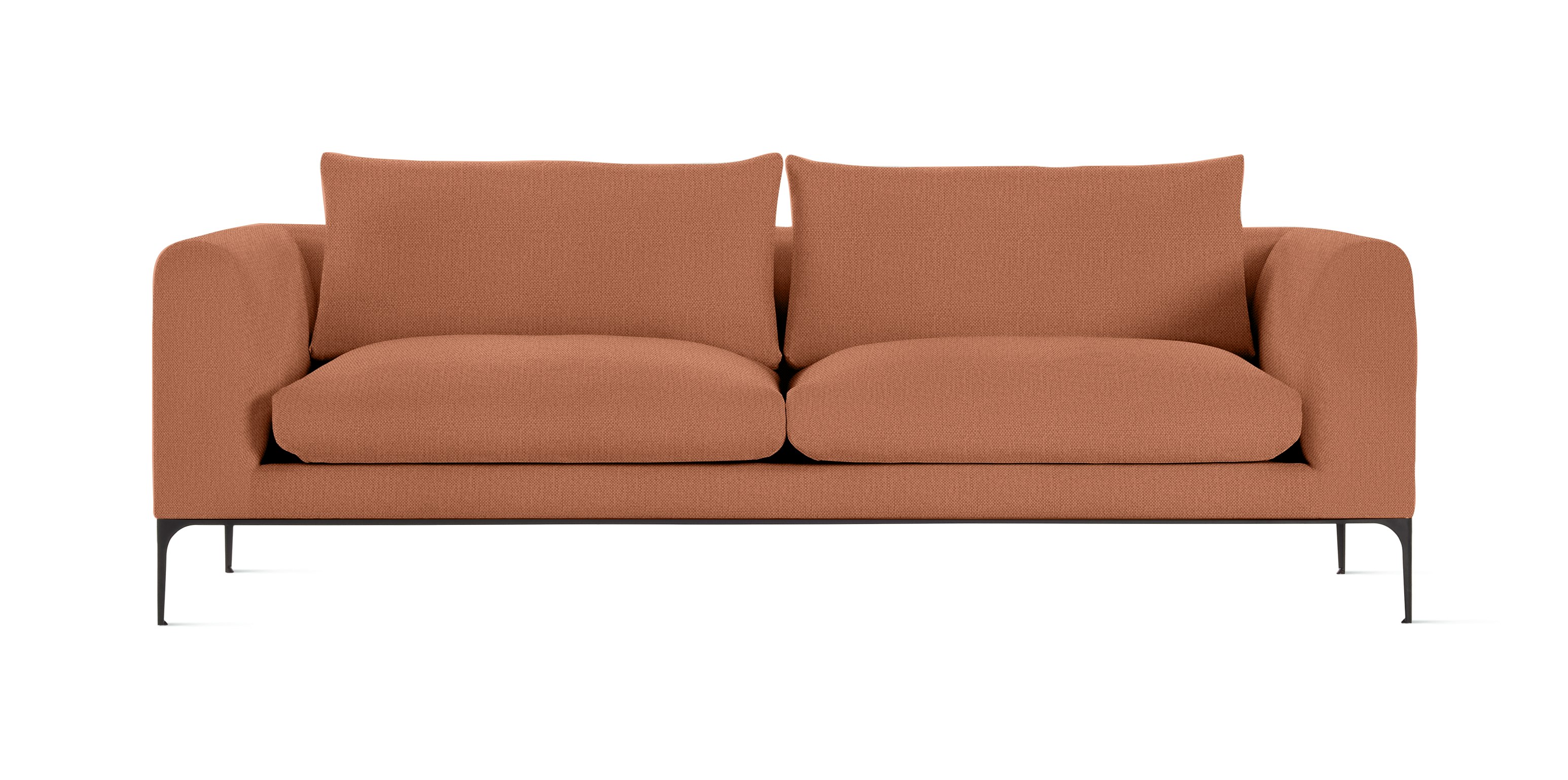 A Jonas Sofa in Mode, Caramelized with Black finish viewed from the front.