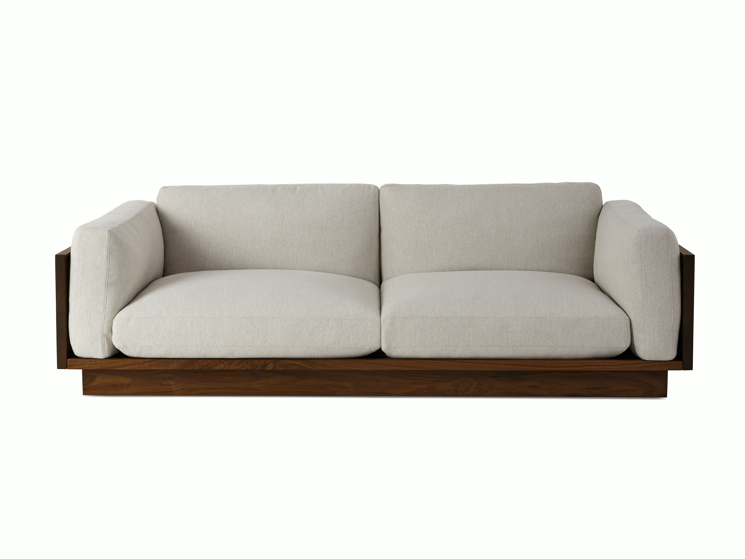 Pawson Drift Sofa 93" in walnut and grey cushions (Mode Clavicle)