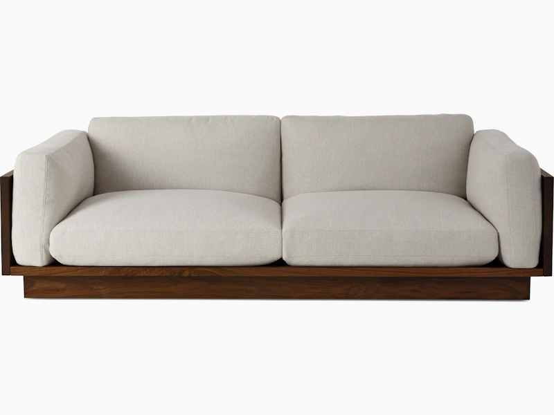 Pawson Drift Sofa 93" in walnut and grey cushions (Mode Clavicle)