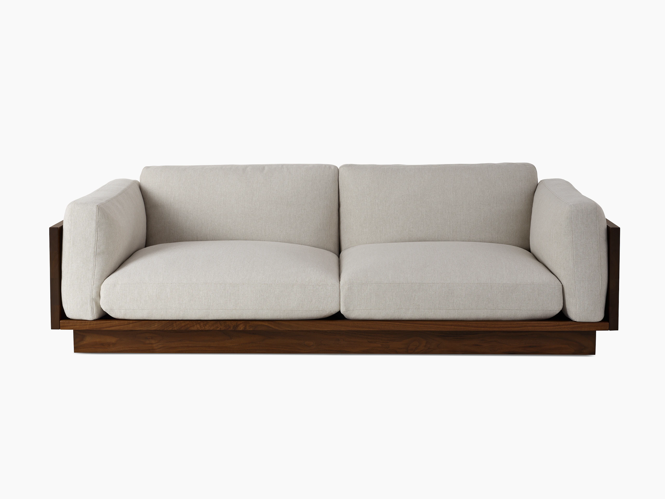 Pawson Drift Sofa 93" in walnut and grey cushions (Mode Clavicle)