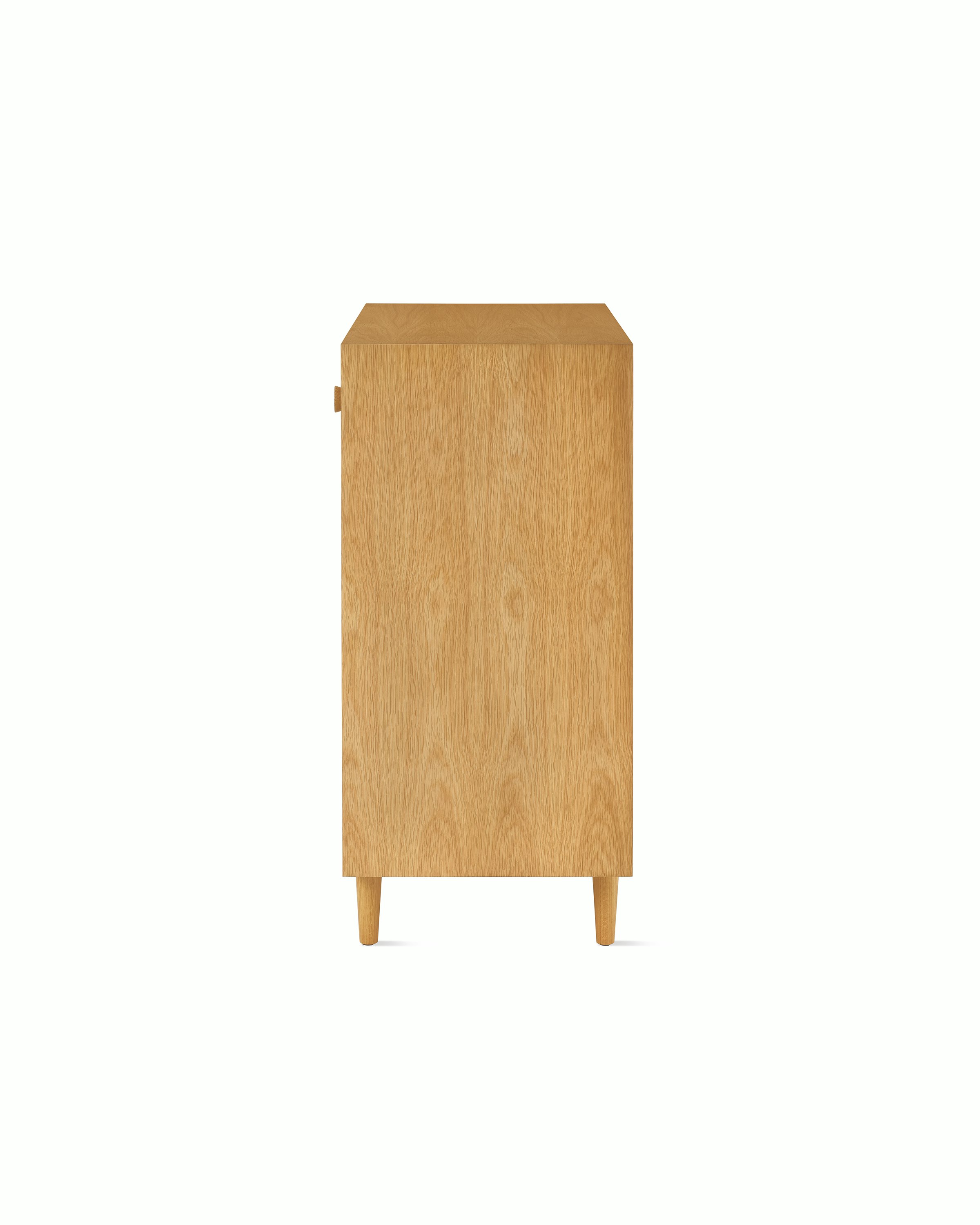 Nelson Basic Cabinet Series 5 drawers, one door, taper legs, cupcake pulls, in natural oak.