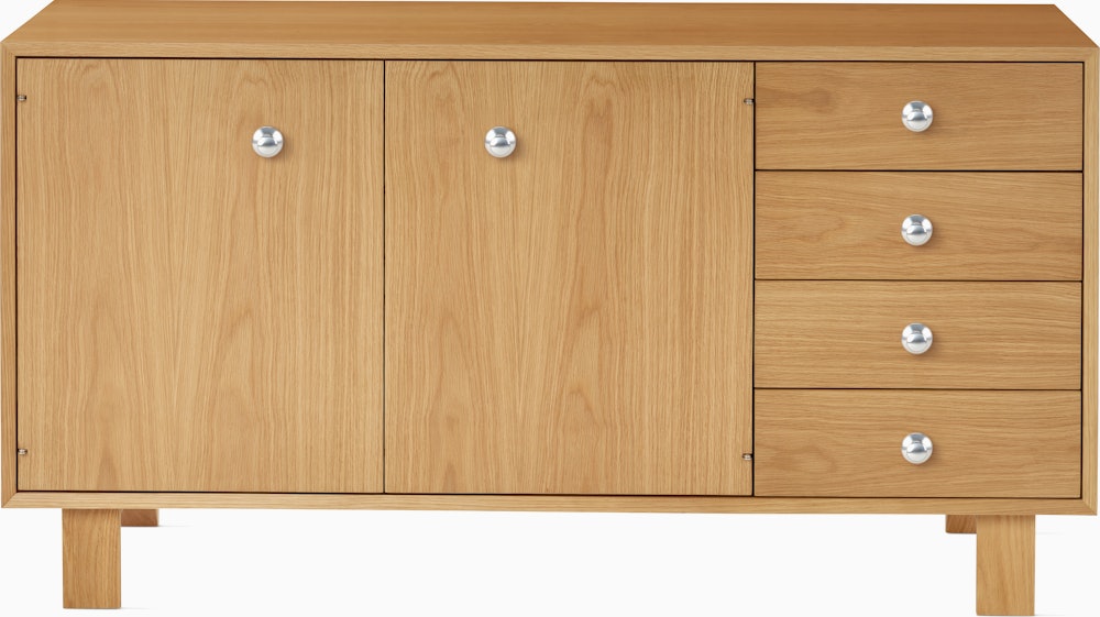 Nelson Basic Cabinet Series Credenza - White Oak,  Pawn Pull,  Standard Leg