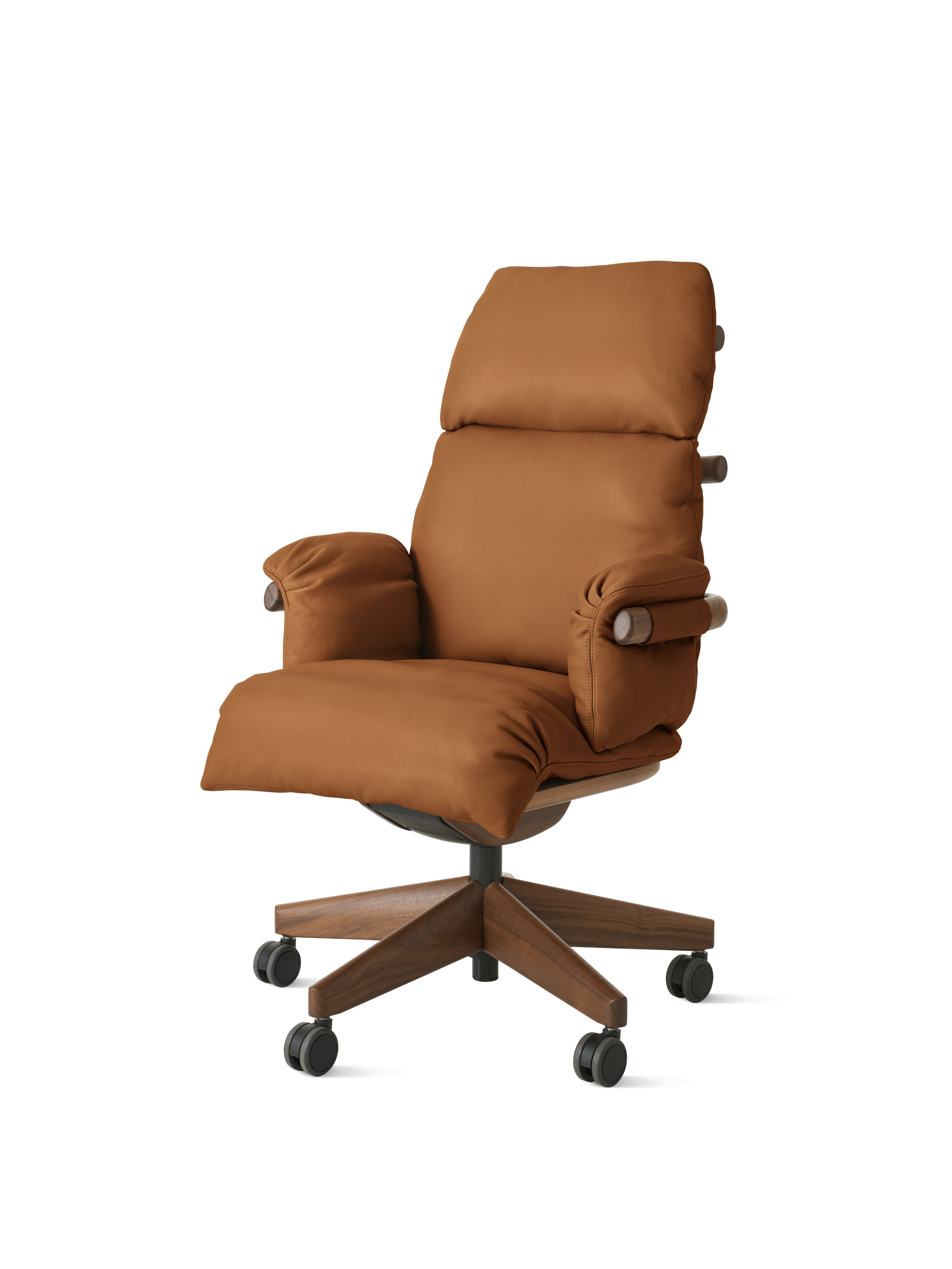 Ramus Chair - High Back,  Comfort Leather,  Chestnut Brown,  Walnut,  Satin Brass,  Hard Floor Caster
