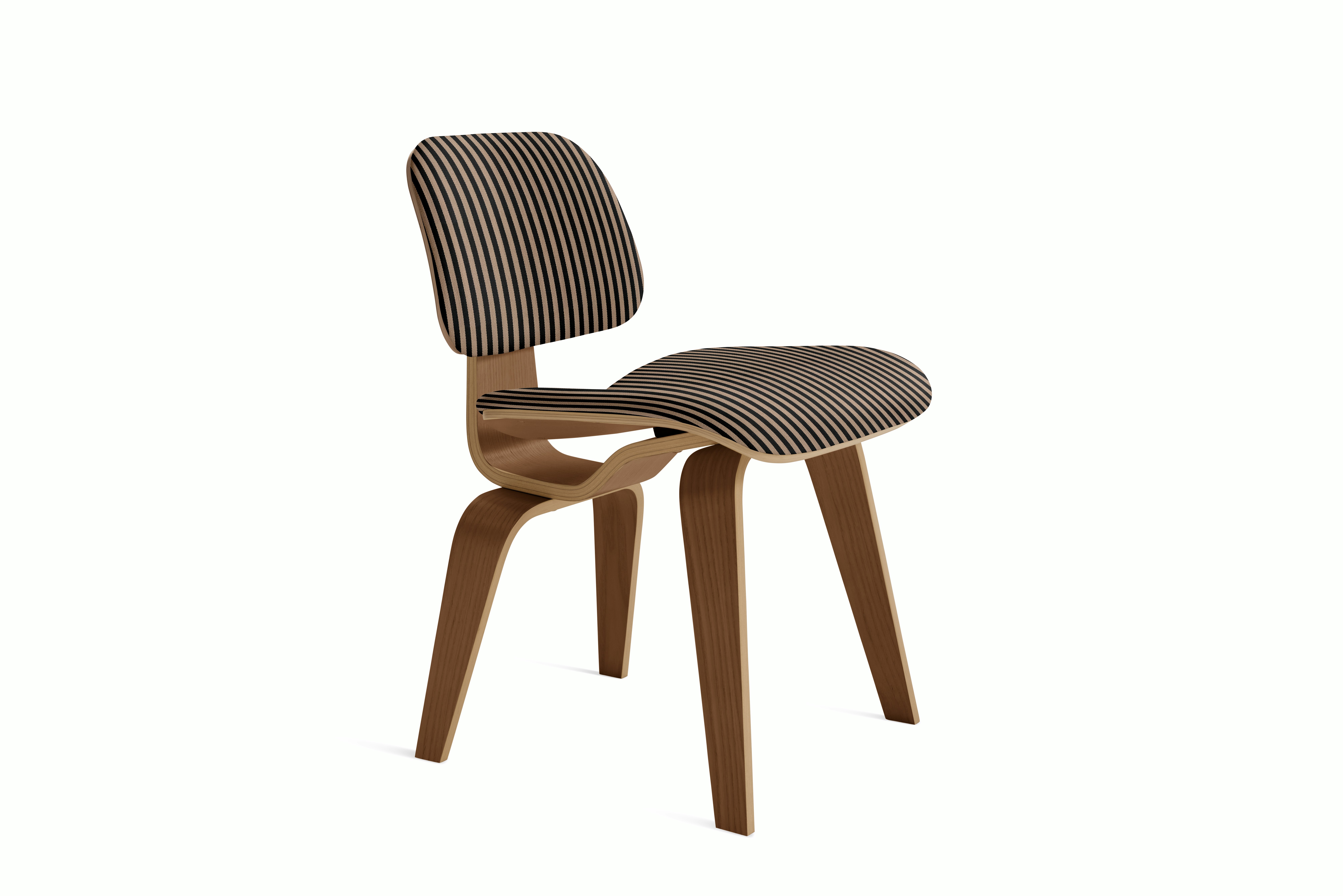 Eames Molded Plywood Dining Chair Wood Base (DCW) - Upholstered,  Walnut,  Toostripe,  Black and Raw Umber