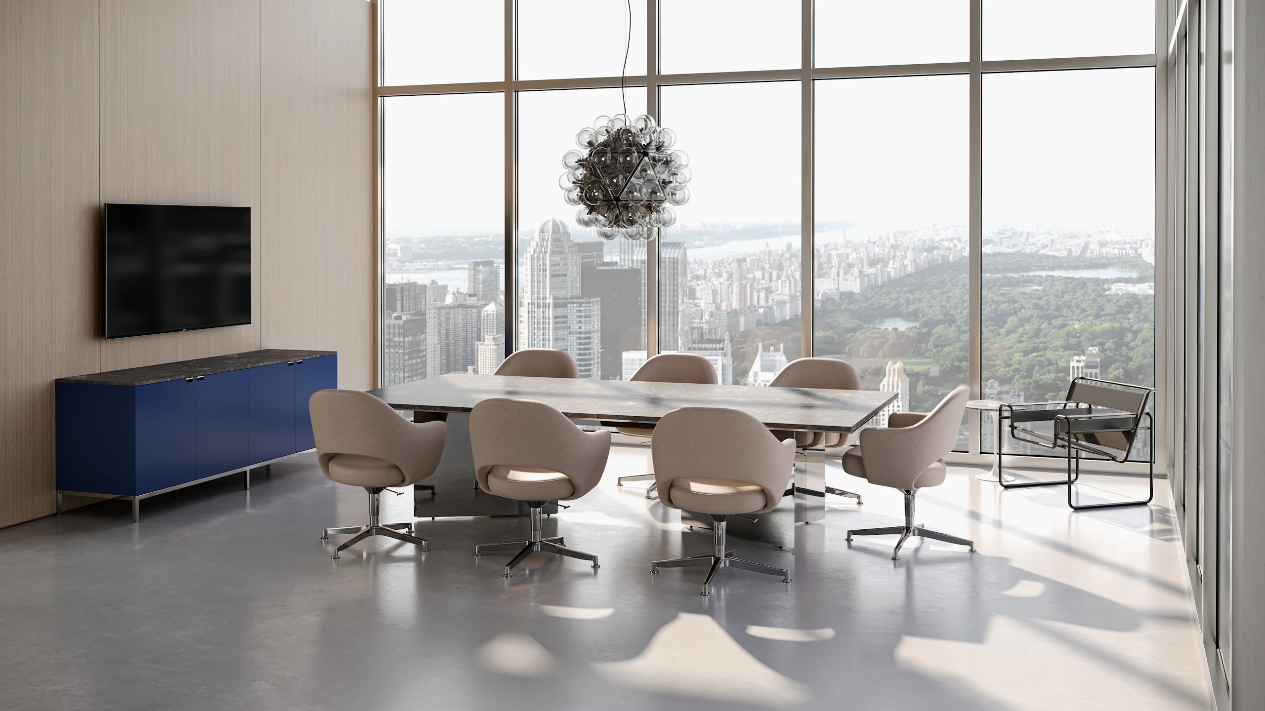LSM Conference Table with Florence Knoll Credenza in meeting setting.