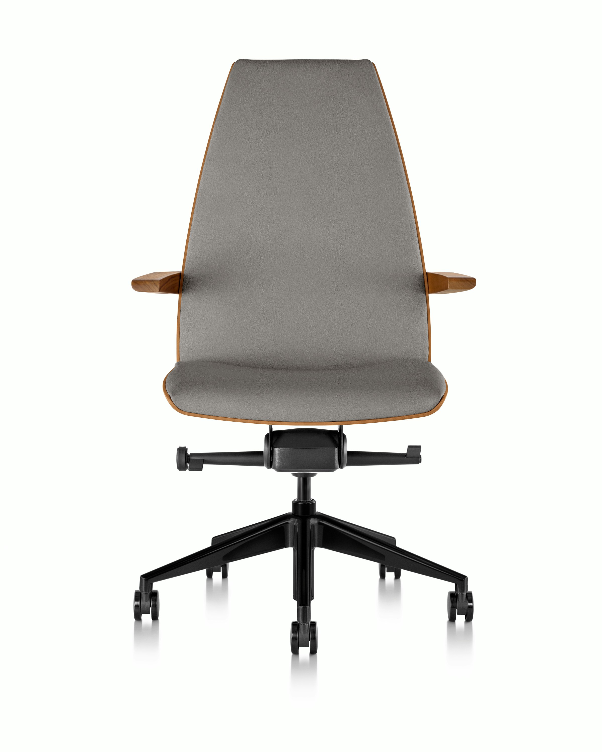Clamshell Task Chair - Prone Leather, Script, Walnut, High Back, With Arms