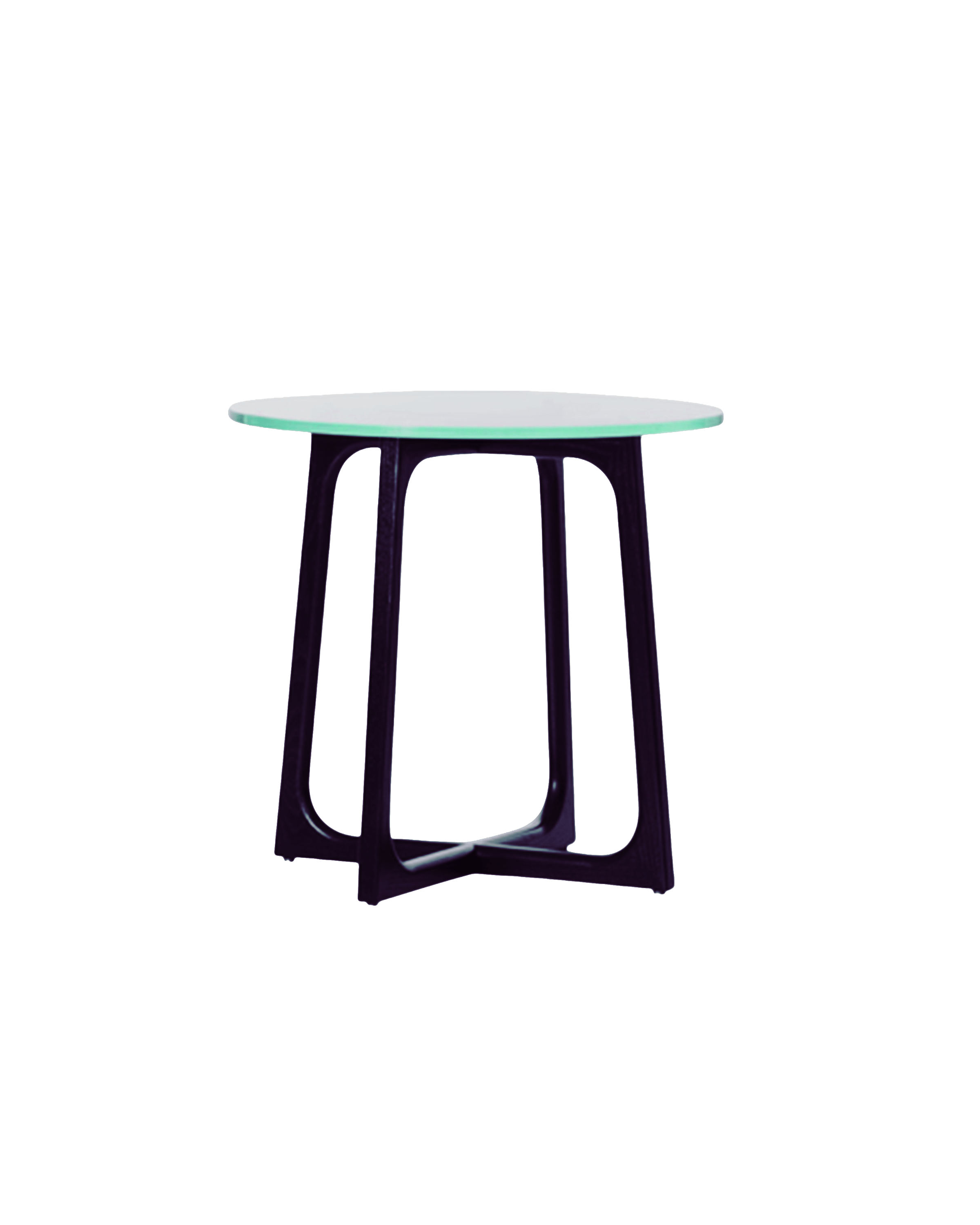 A square Loophole coffee table with a glass top and walnut base.