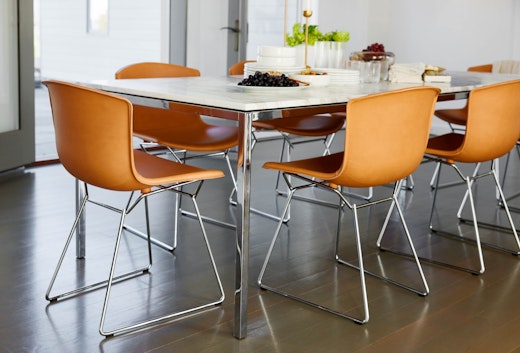 Bertoia Leather Covered Side Chair Florence Knoll Dining Table