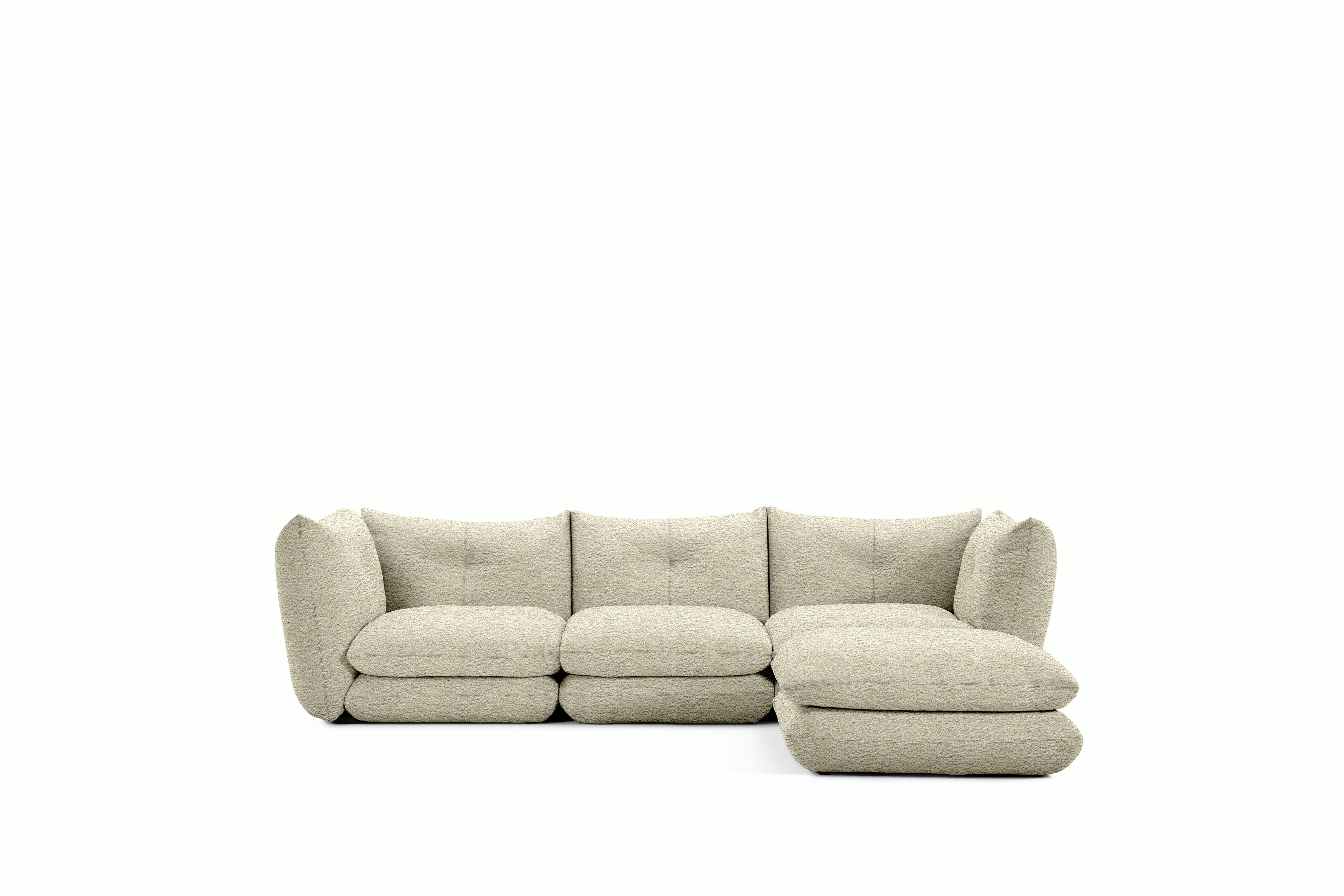 Perron Pillo Sectional - Three Seater with Ottoman, Standard, Curly, Ivory