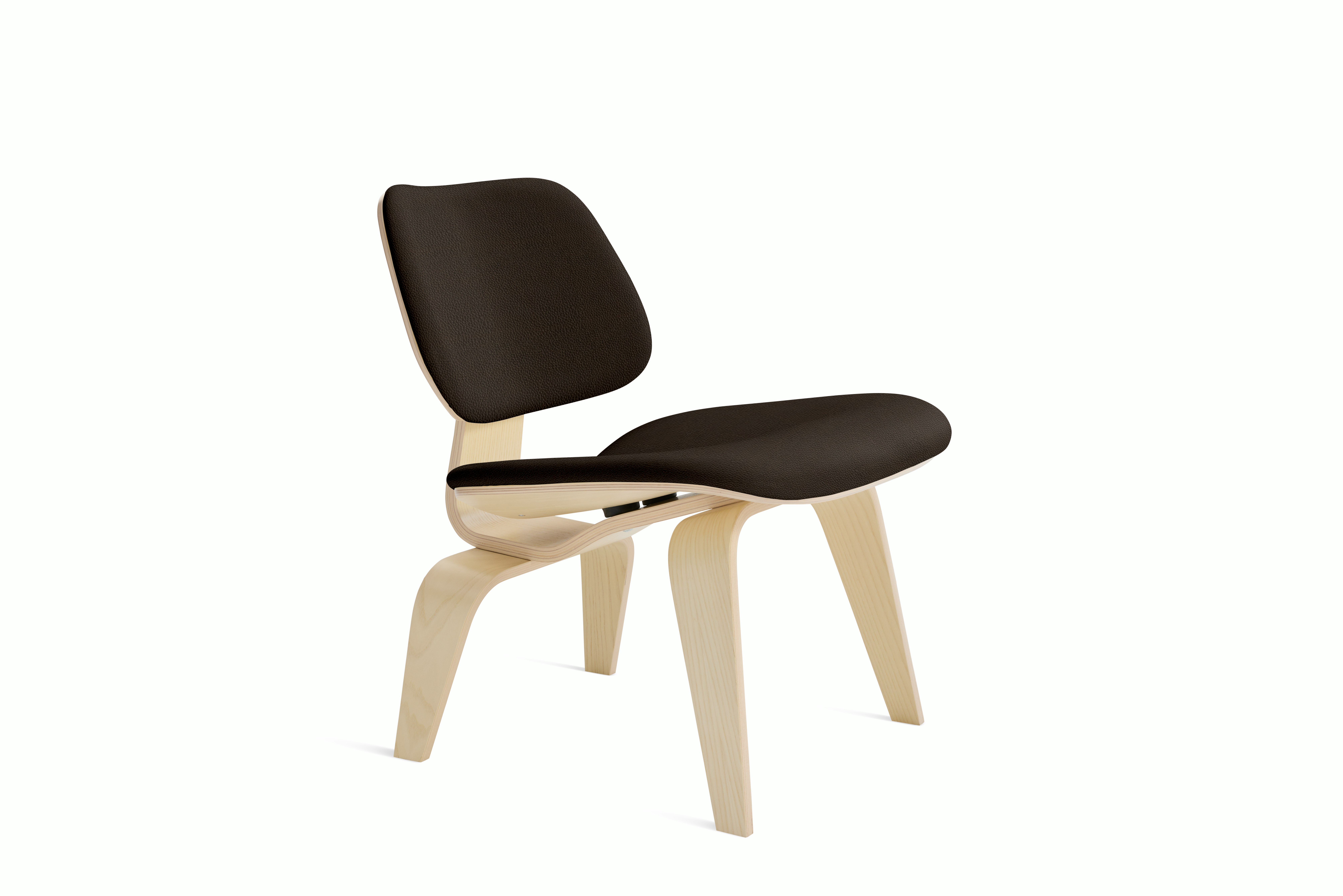 Eames Molded Plywood Lounge Chair Wood Base (LCW) - Upholstered,  White Ash,  Prone Leather,  Java