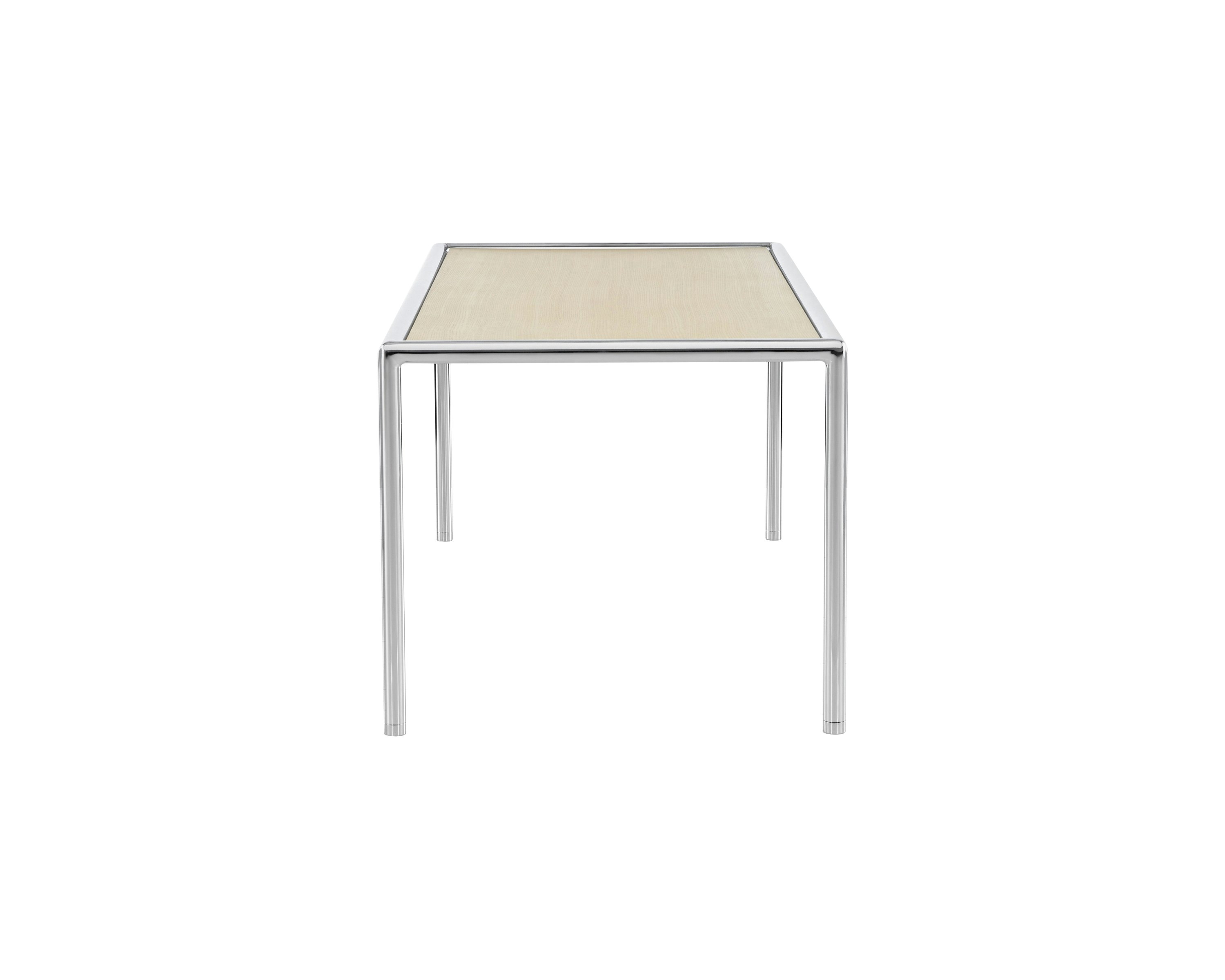 Full Round Table with a rectangular surface in white ash as viewed from the side.