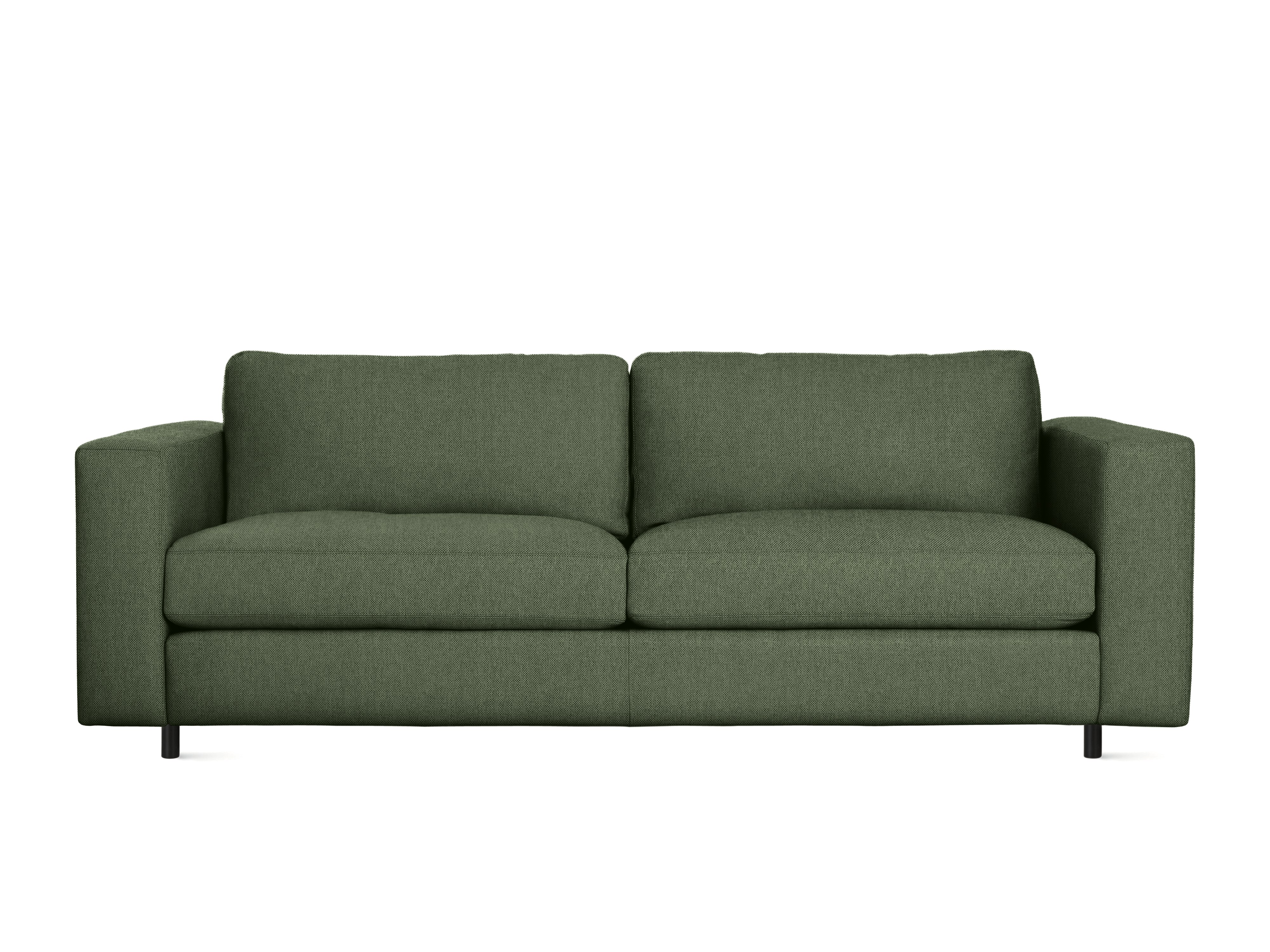 A Reid Sofa in Mode Genus, Black viewed from the front.