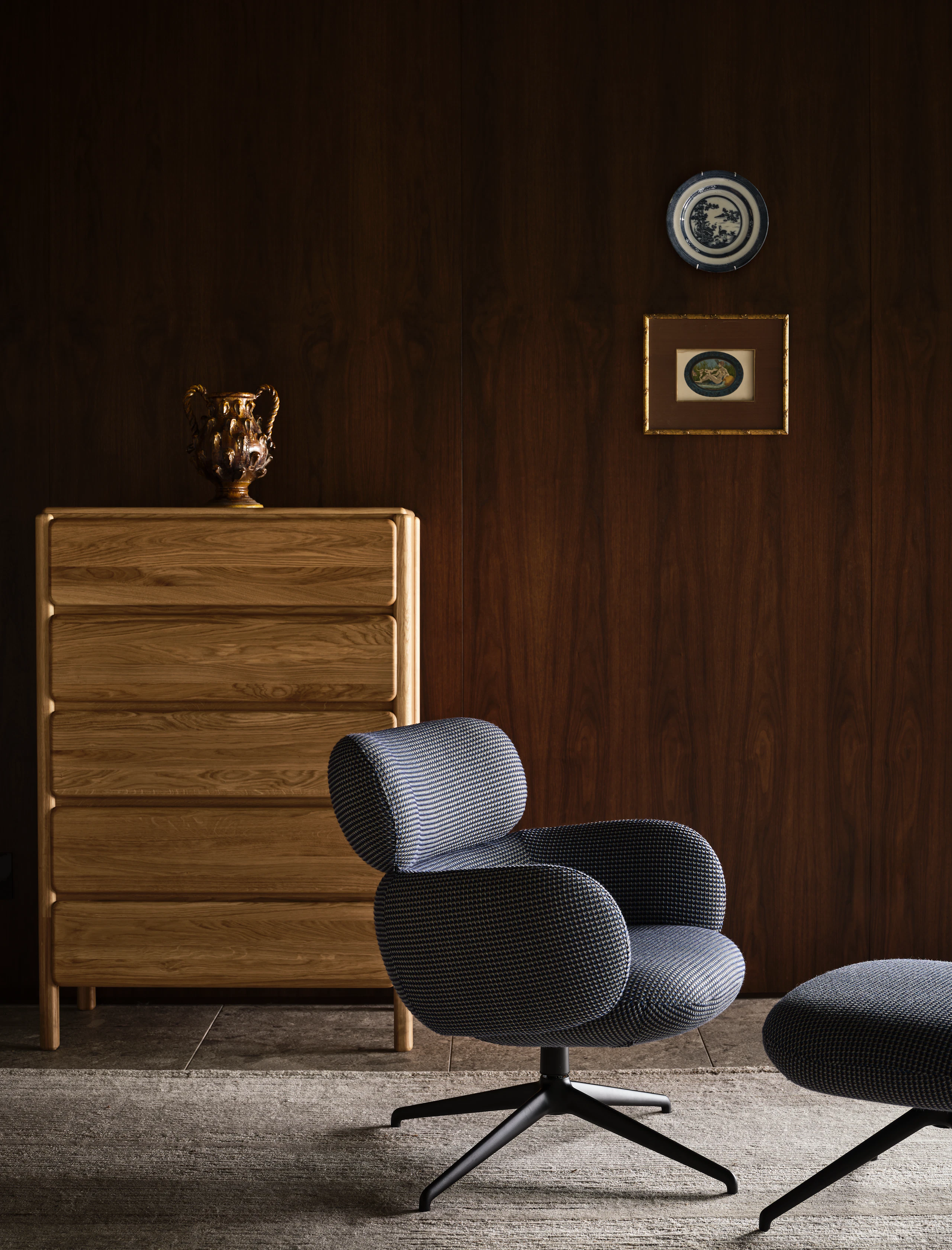 Blius Swivel Chair and Sumu Dresser