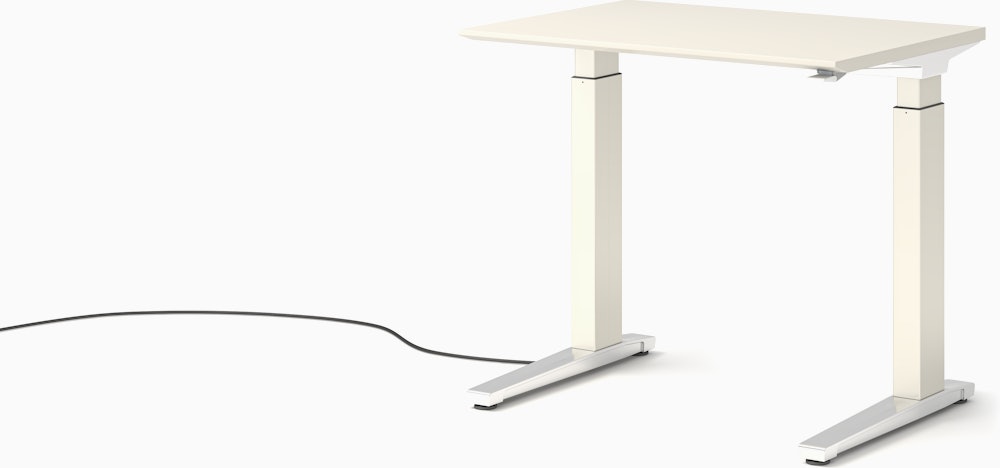 Renew Sit-To-Stand Desk - 23x34,  White Laminate,  White,  Polished Aluminum,  Hidden Power