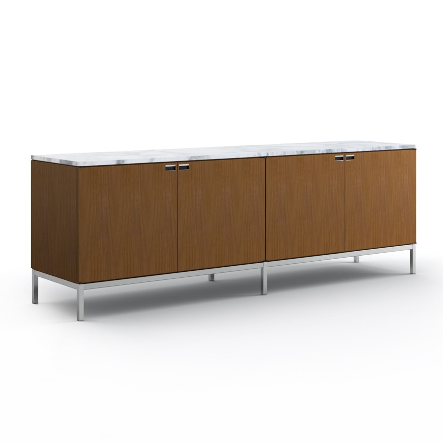 Florence Knoll Credenza - Four Position, Polished Chrome, Medium Brown, Satin Arabescato