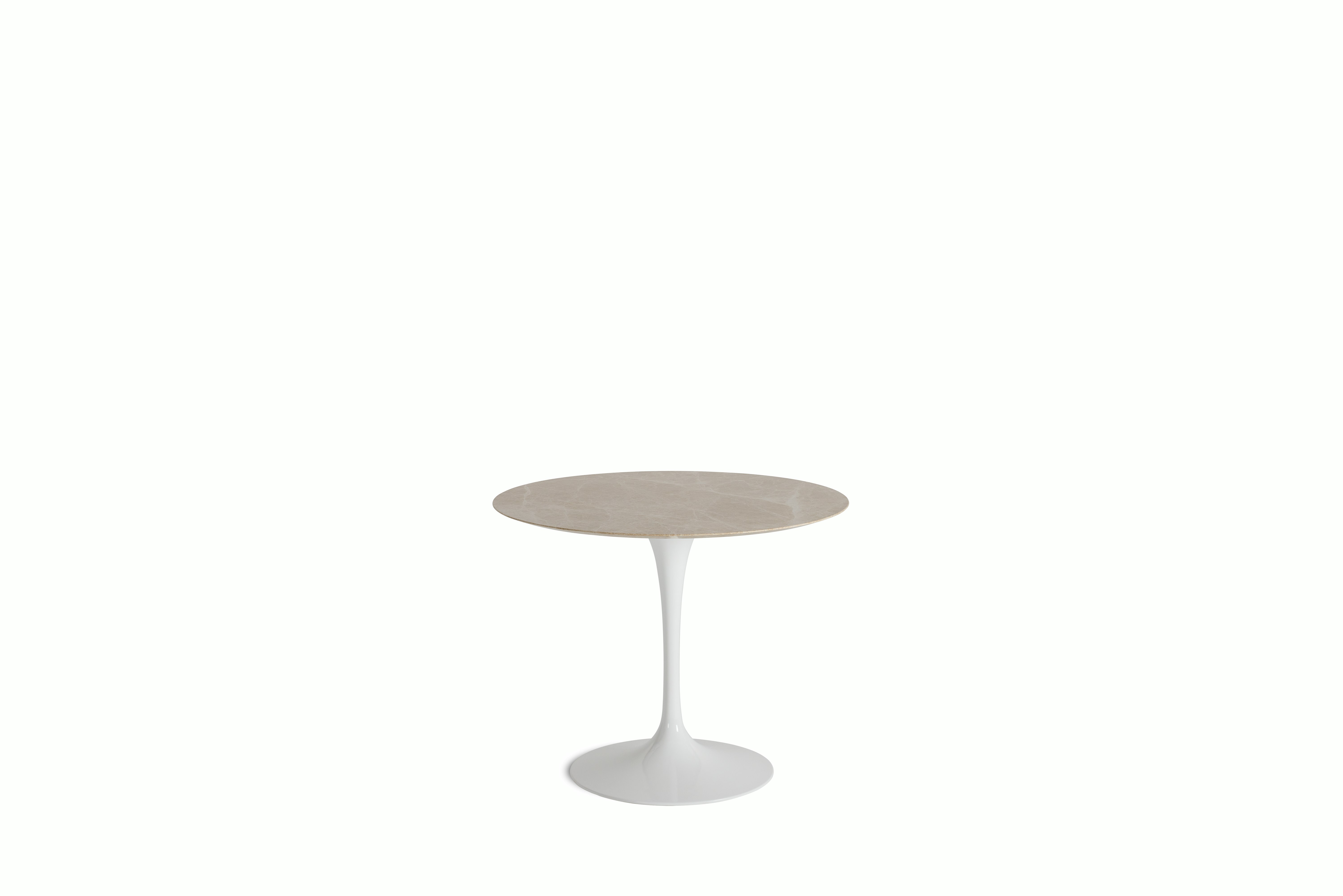 Saarinen Dining Table - Round, 35 Inch, Polished Coated Marble, Emperado Light, White Base