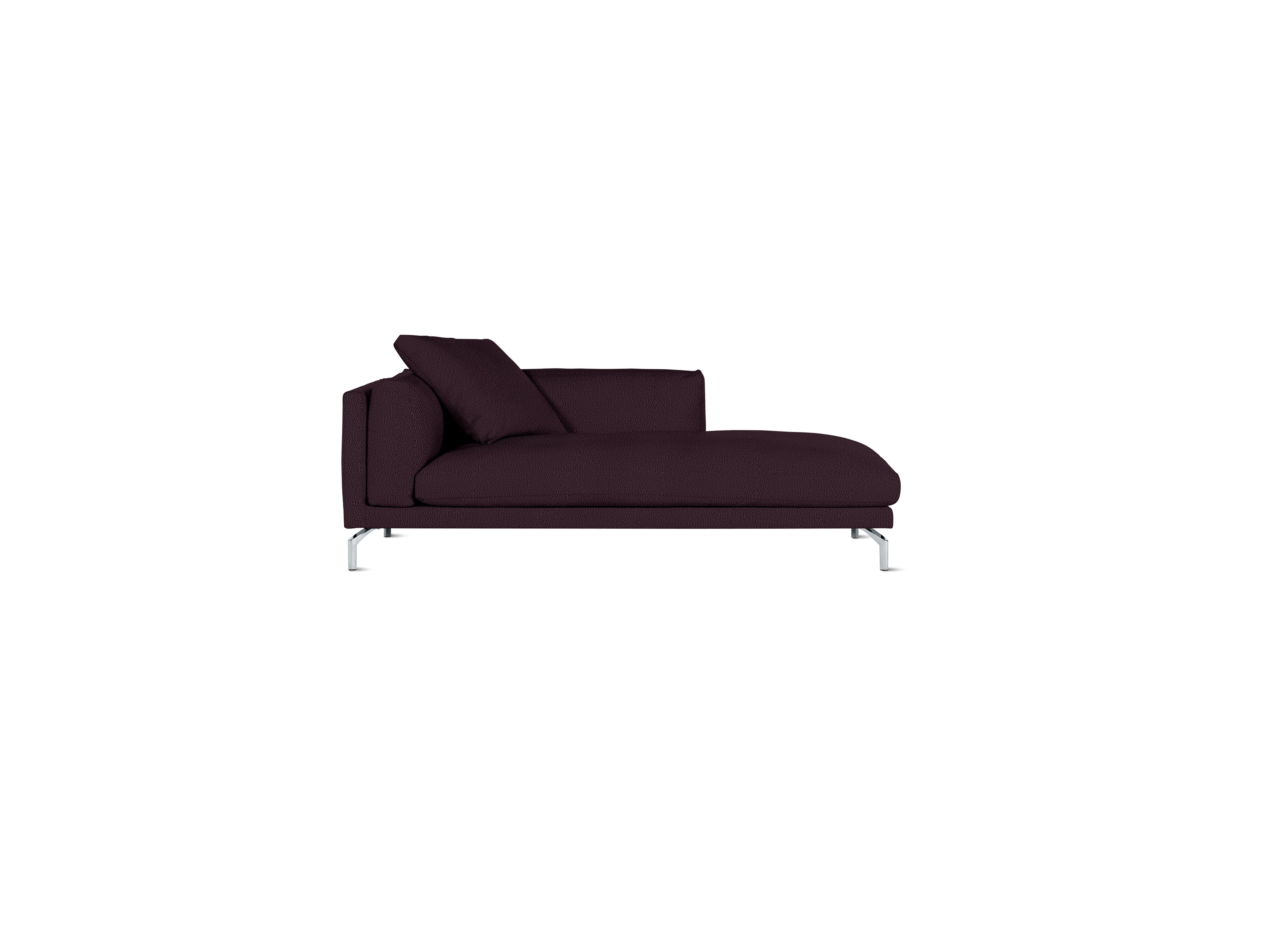A right-facing Como Chaise in Turf: Burgundy viewed from the front.