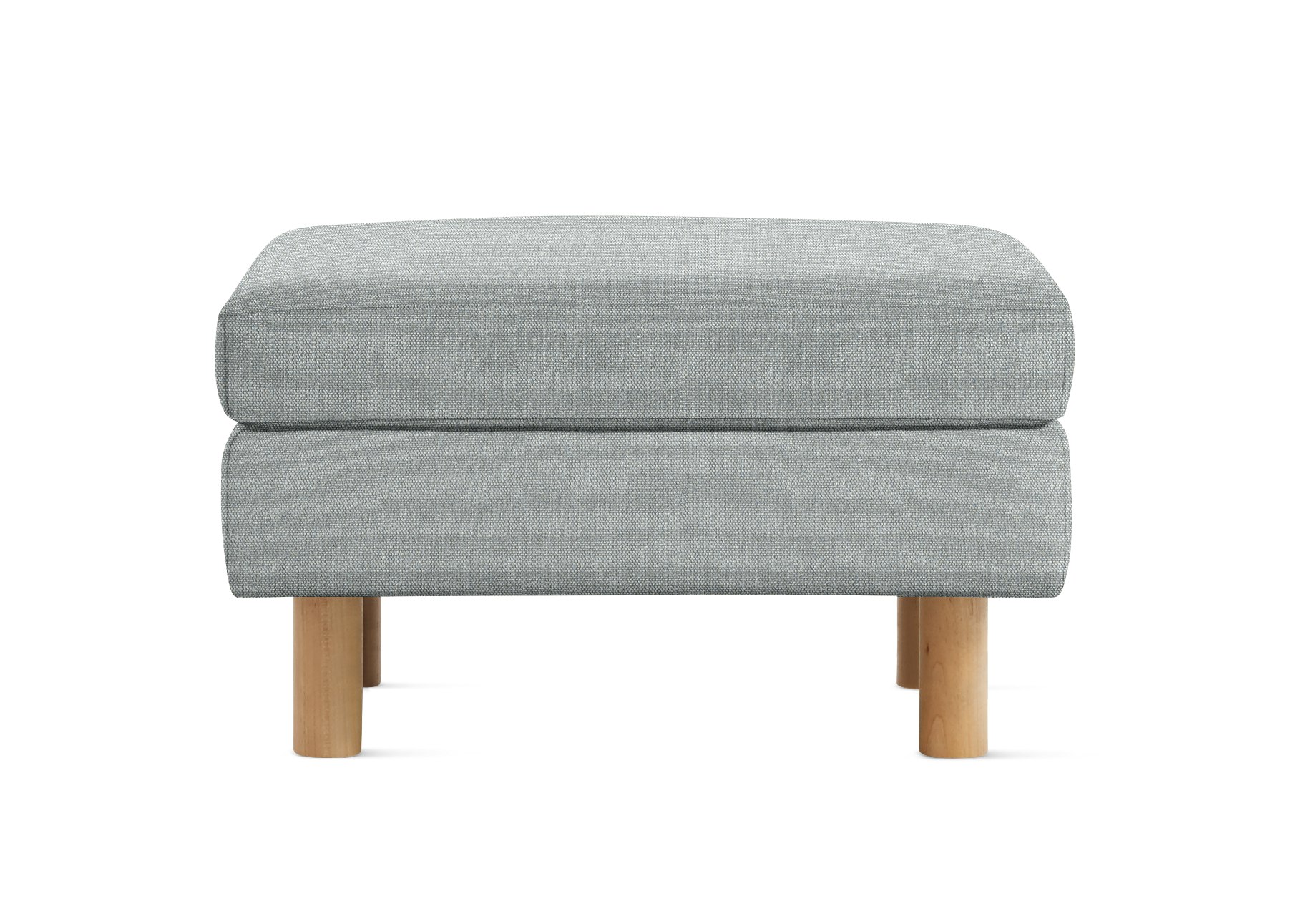 A Lispenard Ottoman in Powder / Oak viewed from the front.