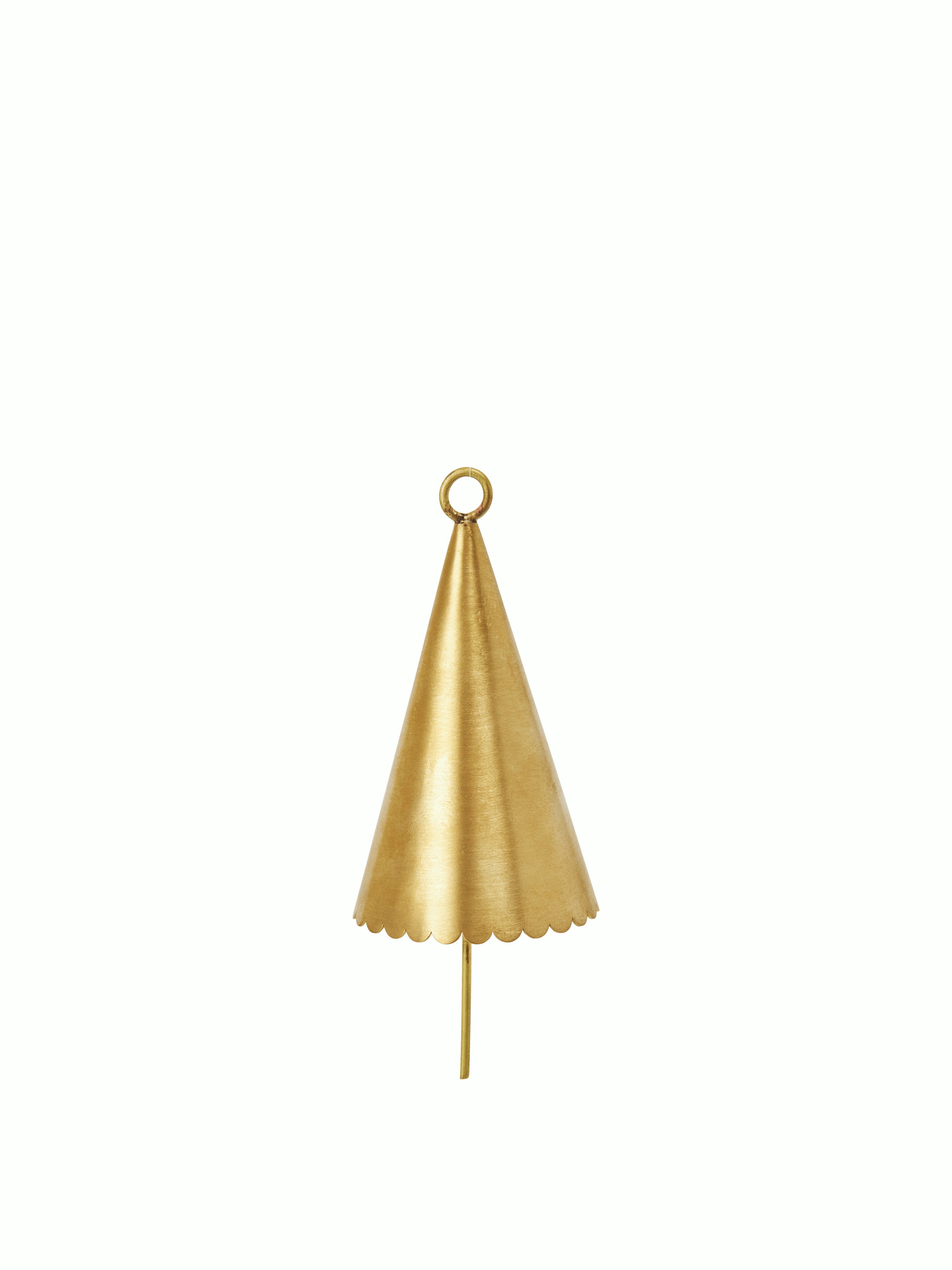A Cone Bell Ornaments, Set of 2 - Brass in Brass viewed from front.
