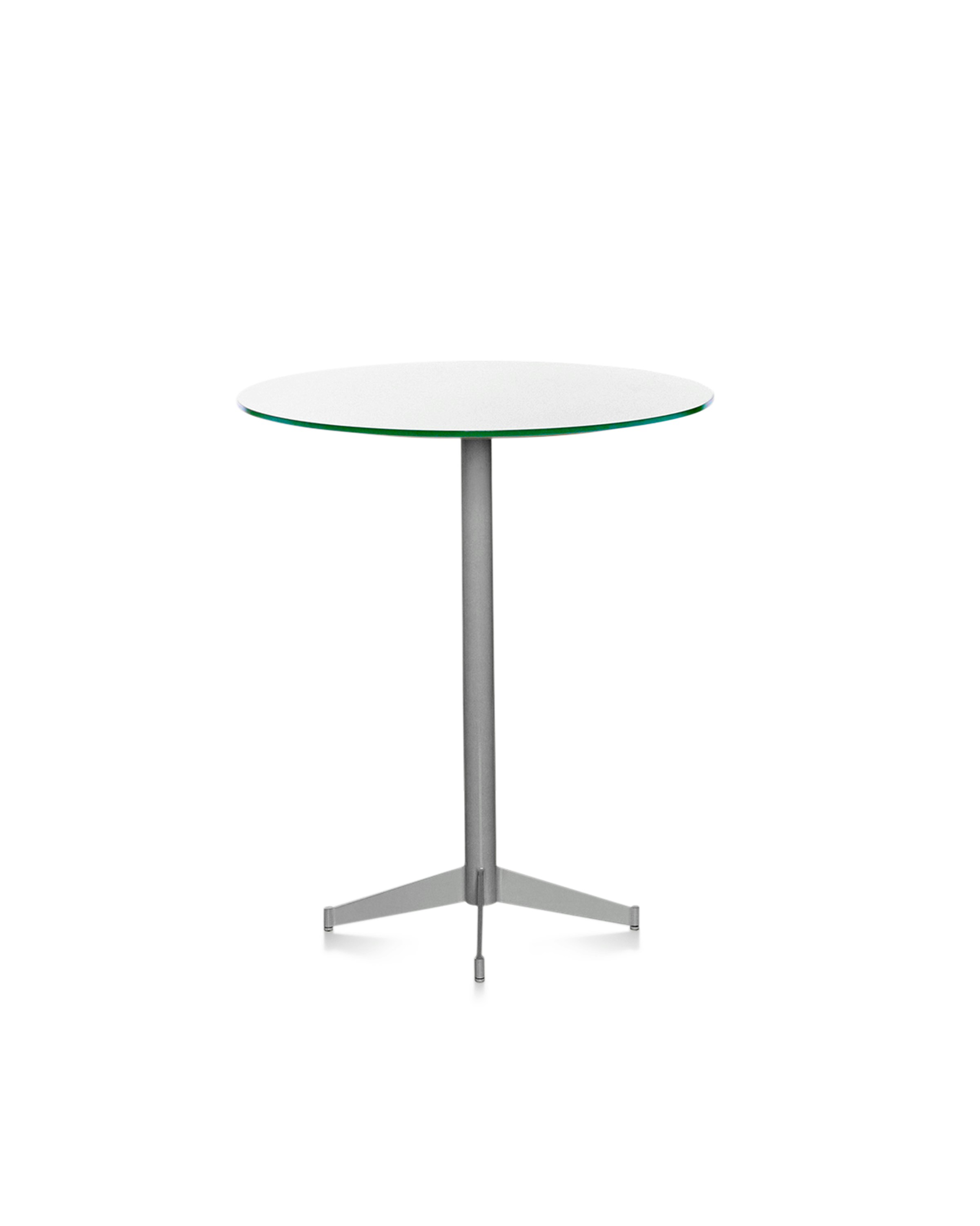 A café-height MP bistro table with a white back-painted glass top.