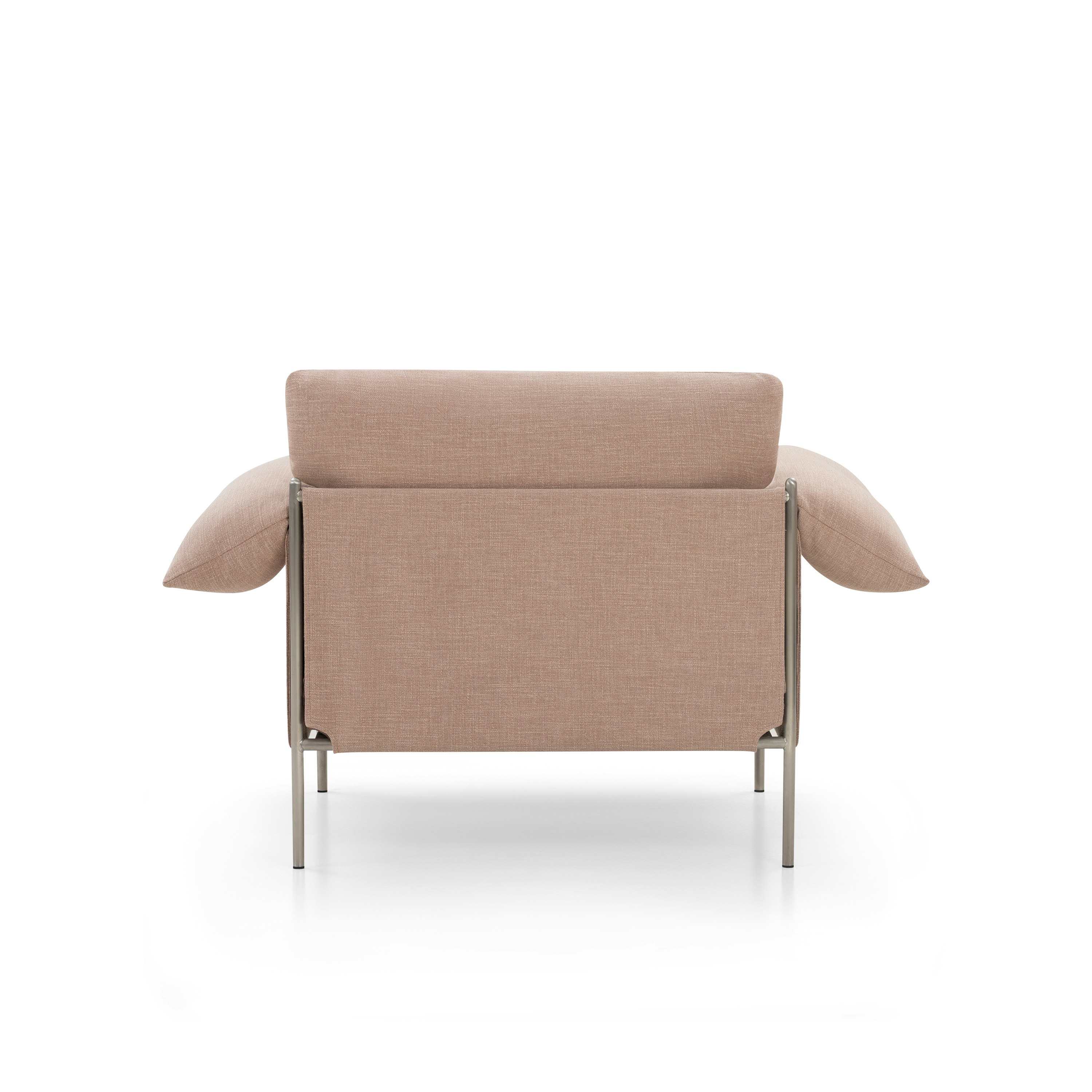 A Alva Chair in Byron Biscuit with a Brushed Steel finish viewed from Back