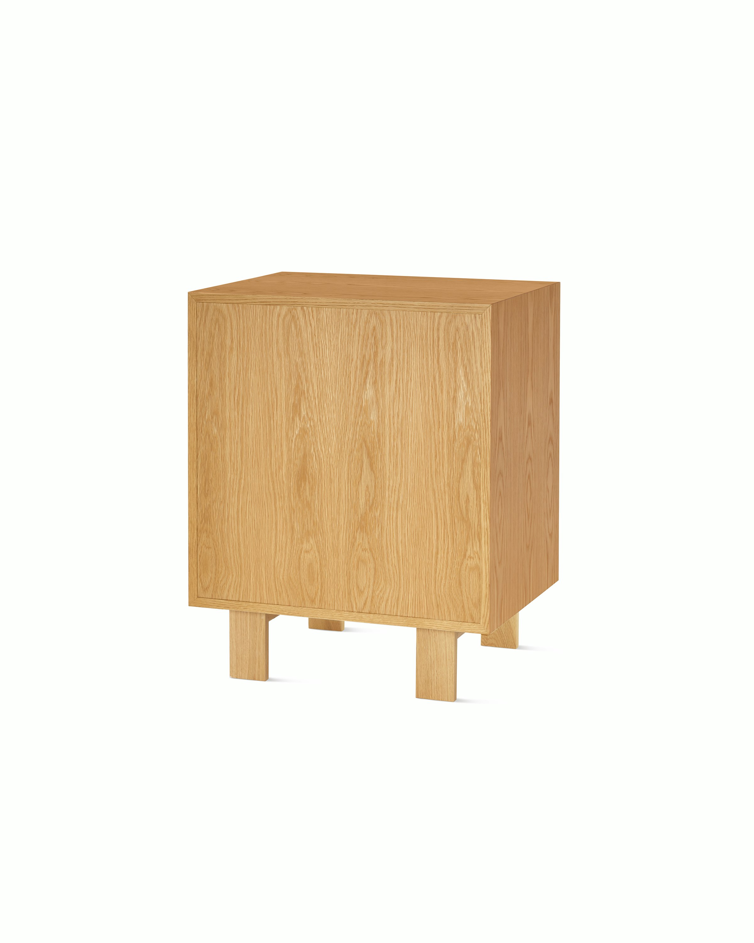 Nelson Basic Cabinet Series 3 drawer cabinet, standard square legs, cupcake pulls, in natural oak.