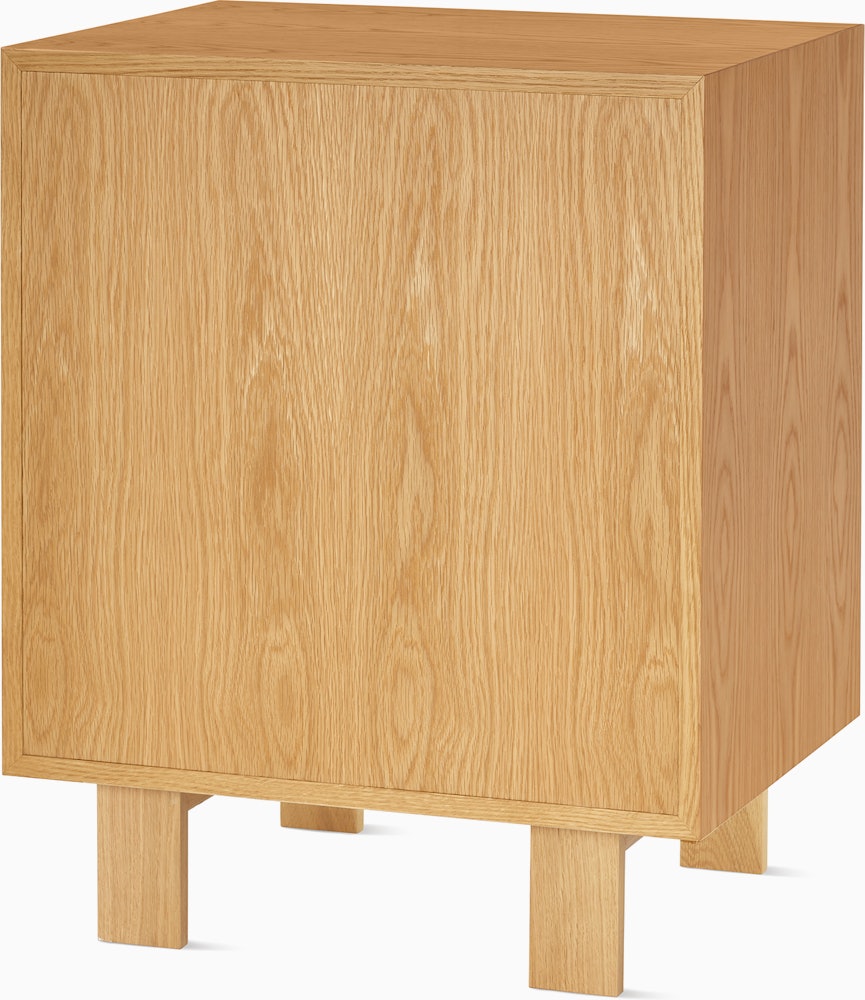 Nelson Basic Cabinet Series 3 drawer cabinet, standard square legs, cupcake pulls, in natural oak.